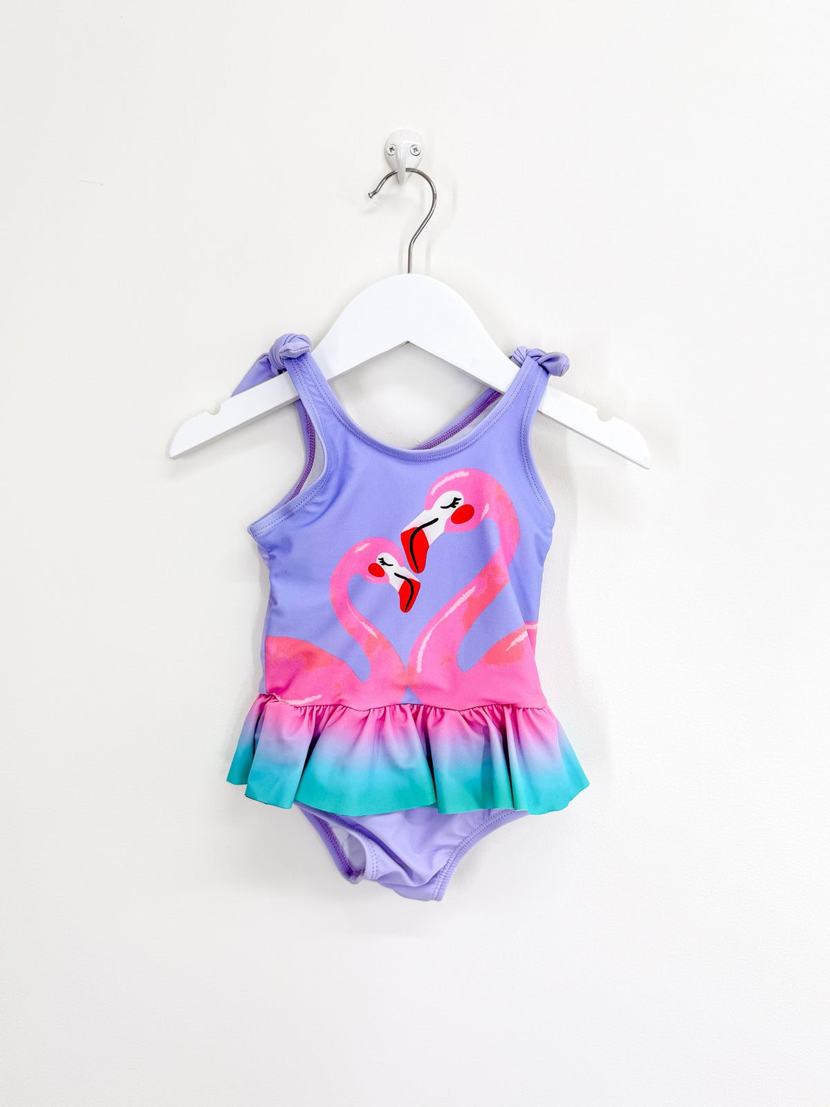 Teeny Weeny purple flamingo swim togs (6-12m)