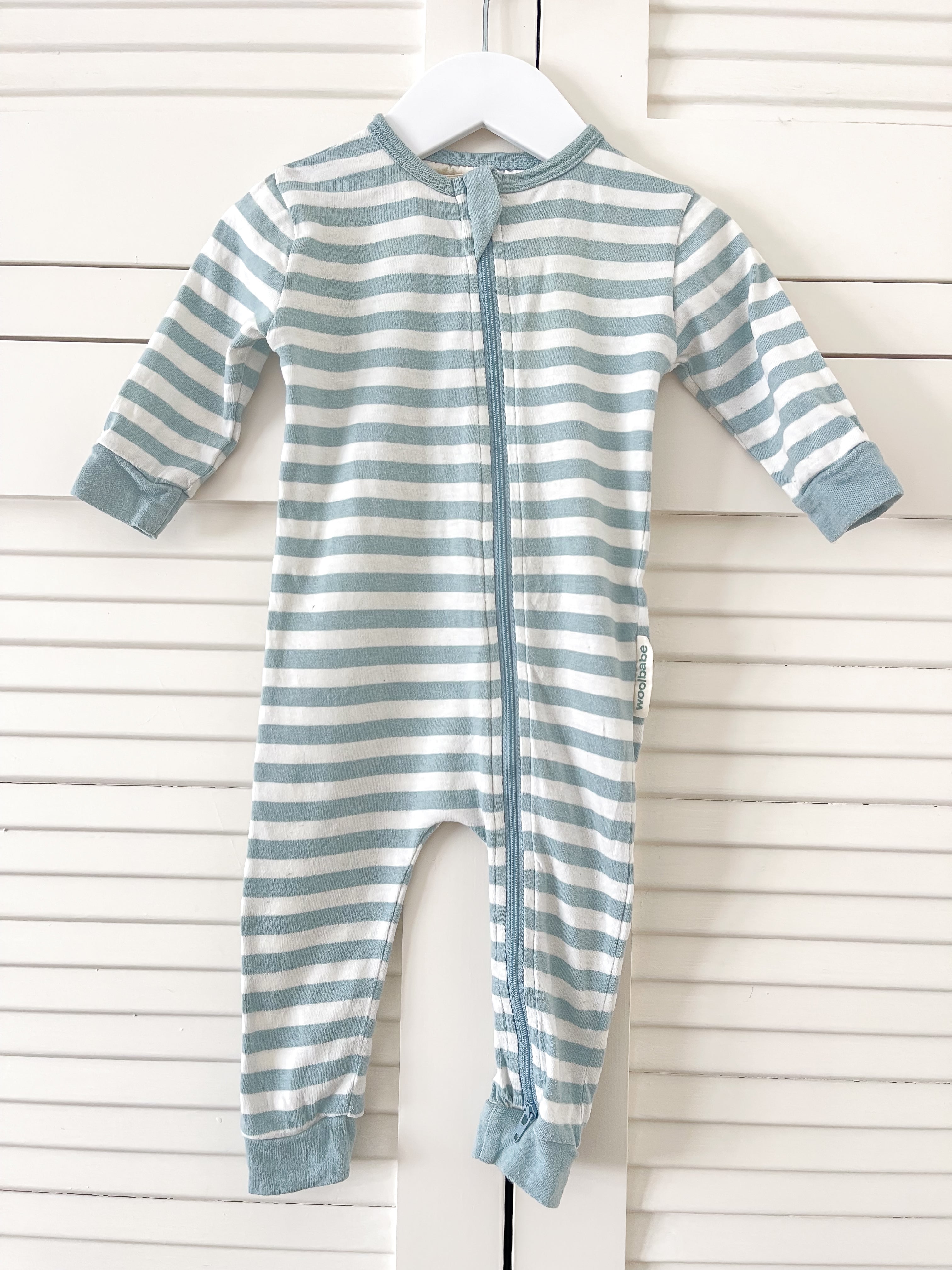 Woolbabe merino cotton PJ suit - tide (6-12m)