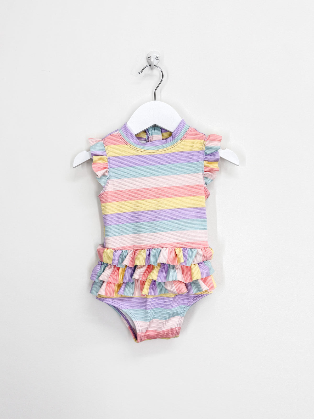 Cotton On Kids pique ruffle swimsuit - pastel candy stripe (12-18m)