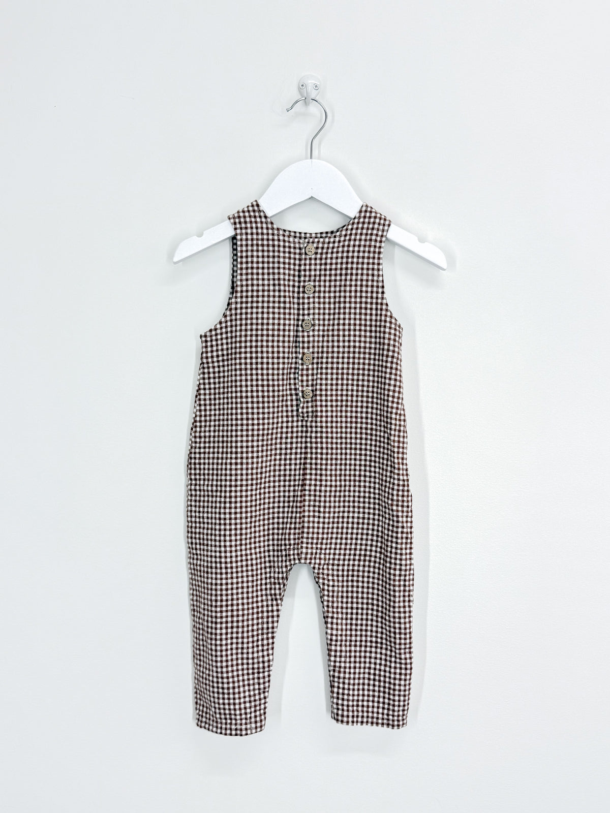 Rylee + Cru linen button jumpsuit - redwood gingham (12-18m)