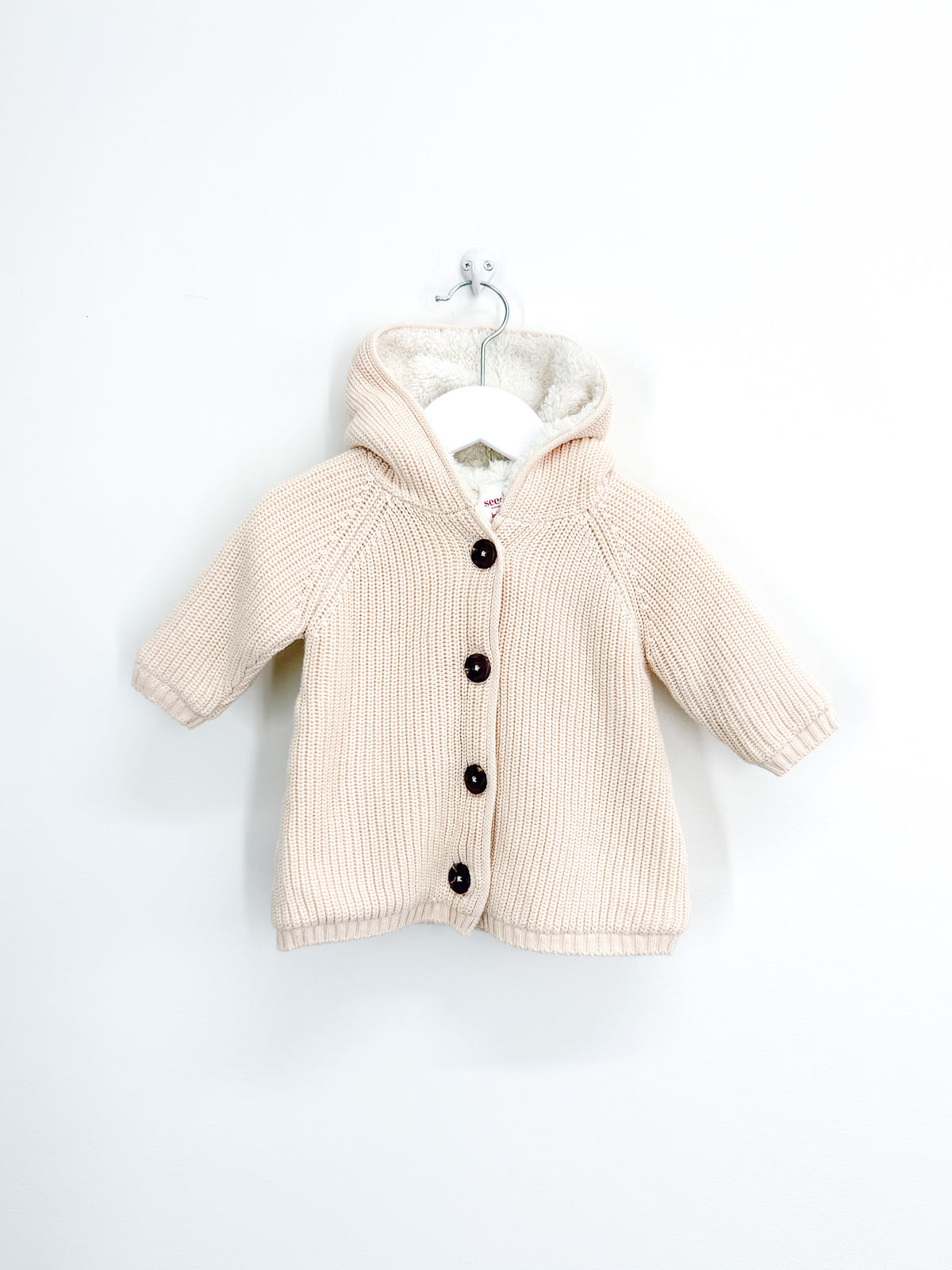 Seed Heritage fleece lined knit hooded cardigan jacket (0-3m)