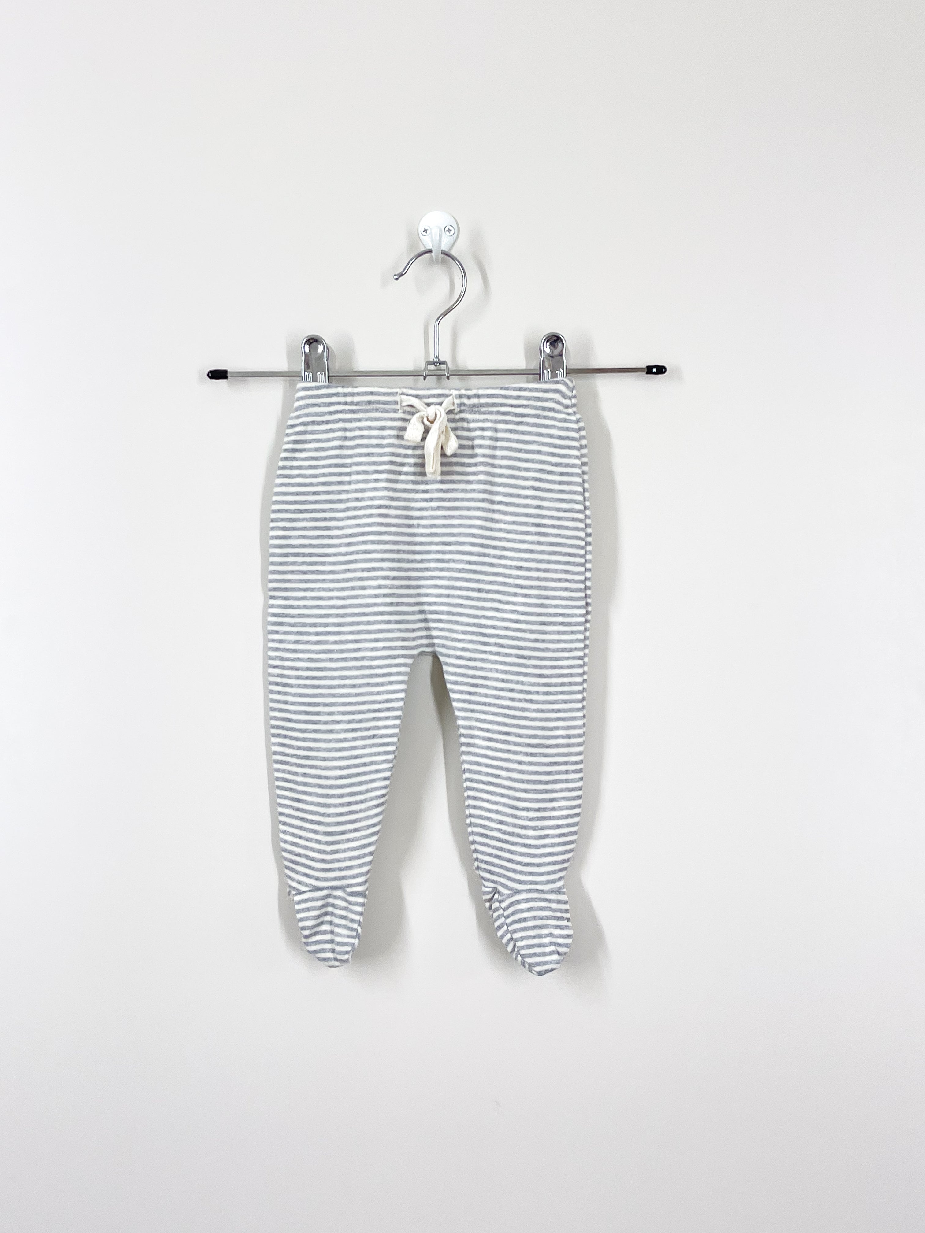 Nature Baby organic footed drawstring pants - grey stripe (0-3m)