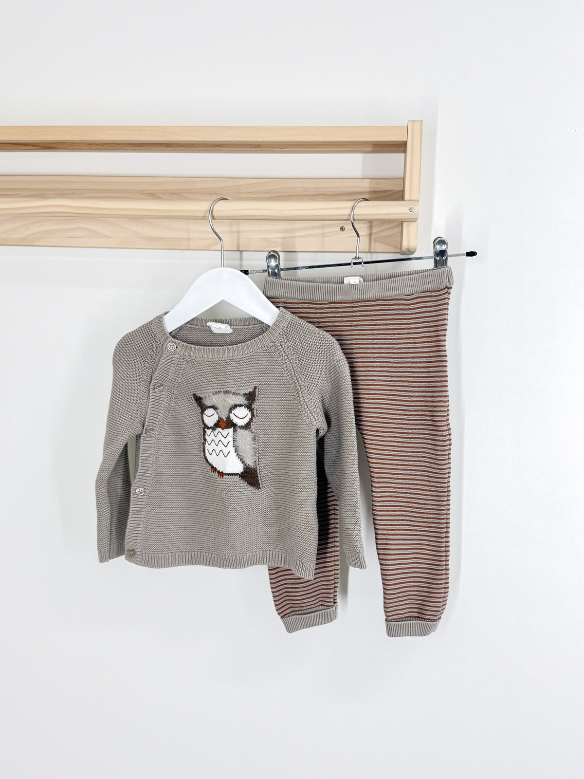 Bébé by Minihaha organic white label owl knit set (12-18m)