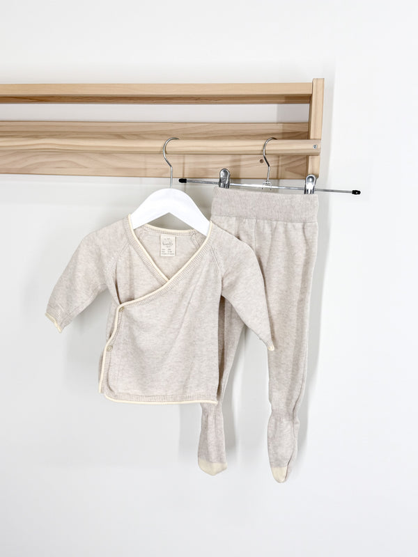 Little Bundle kimono top + footed pants knit set (0-3m)