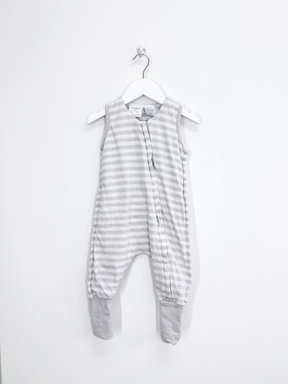 Woolbabe merino cotton 3 seasons sleep suit - grey stripe (6-12m)