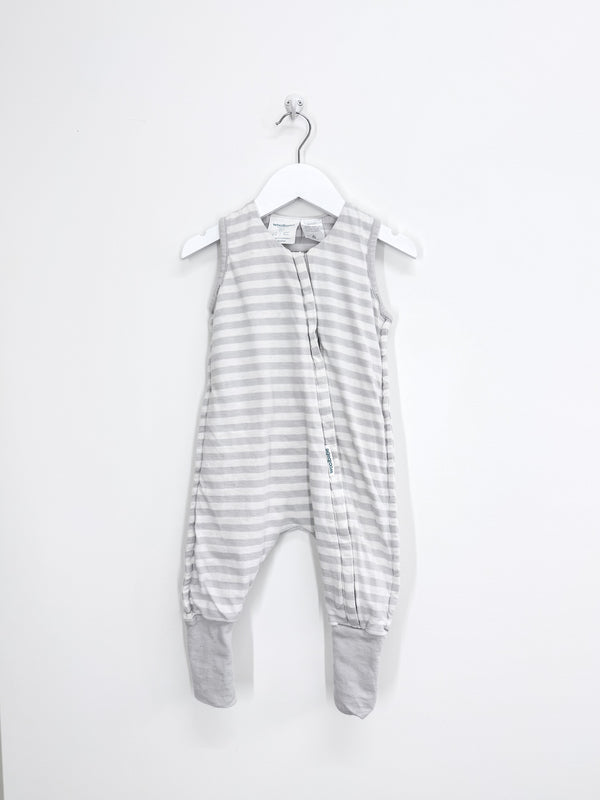 Woolbabe merino cotton 3 seasons sleep suit - grey stripe (6-12m)