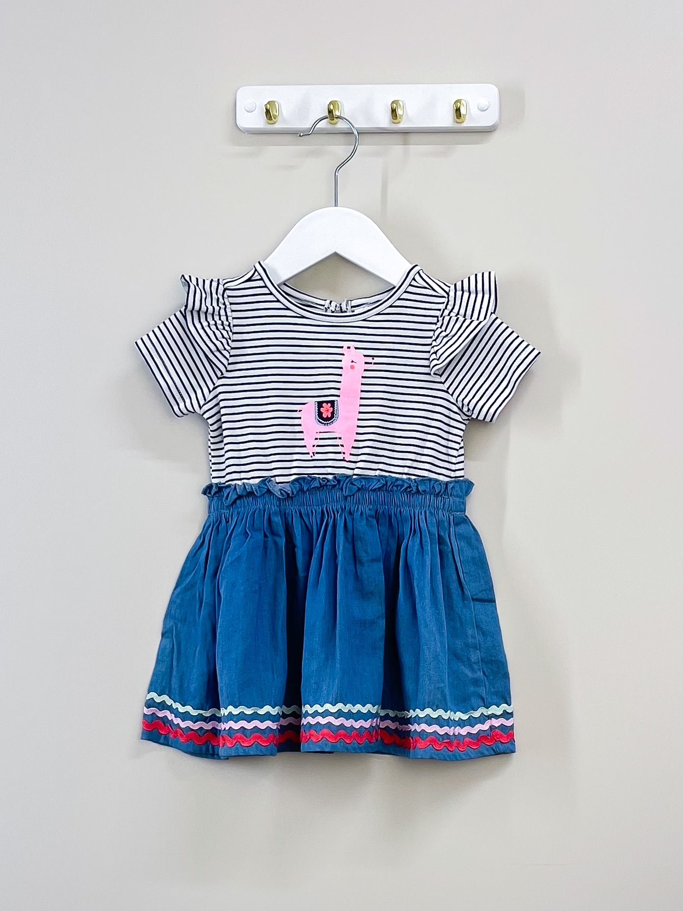 Teeny Weeny llama chambray dress (12-18m)