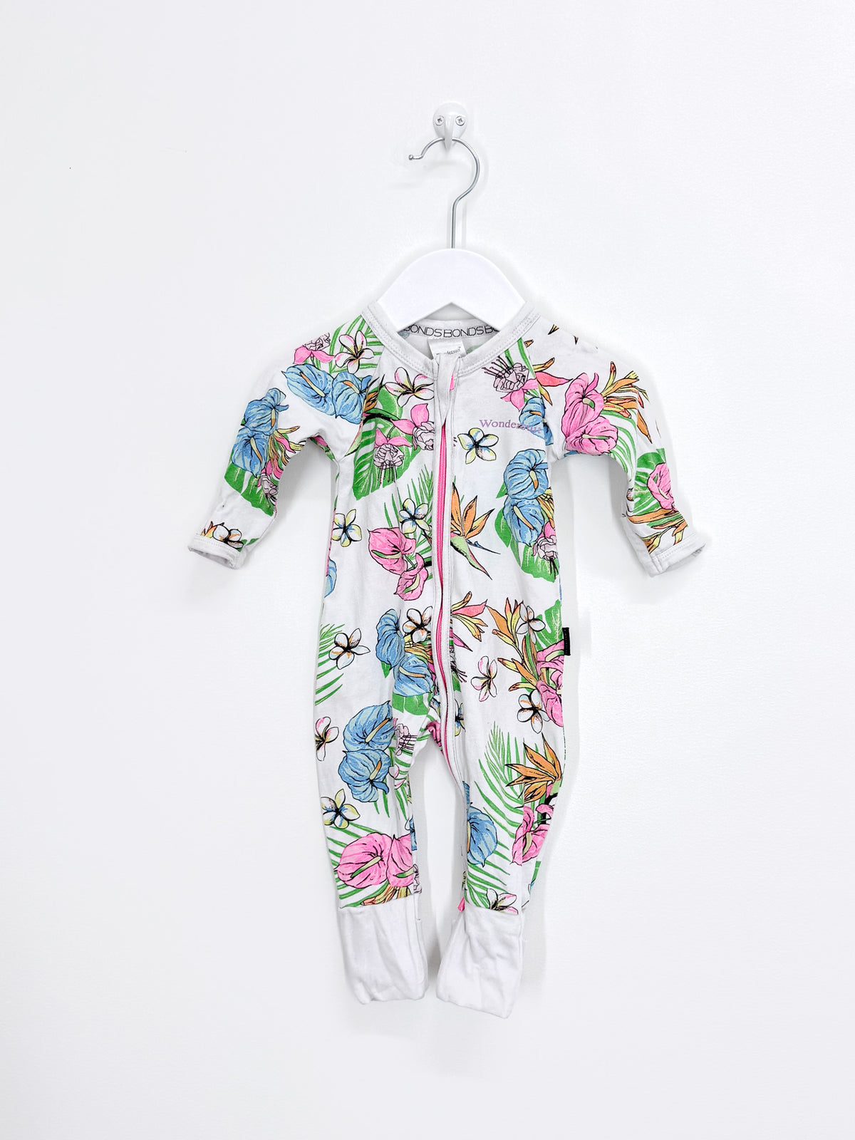 Bonds wondersuit - tropical white multi (0-3m)