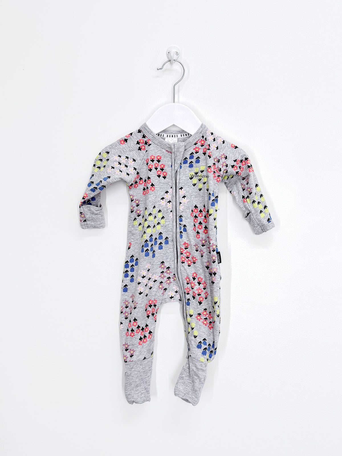 Bonds wondersuit - grey floral (3-6m)