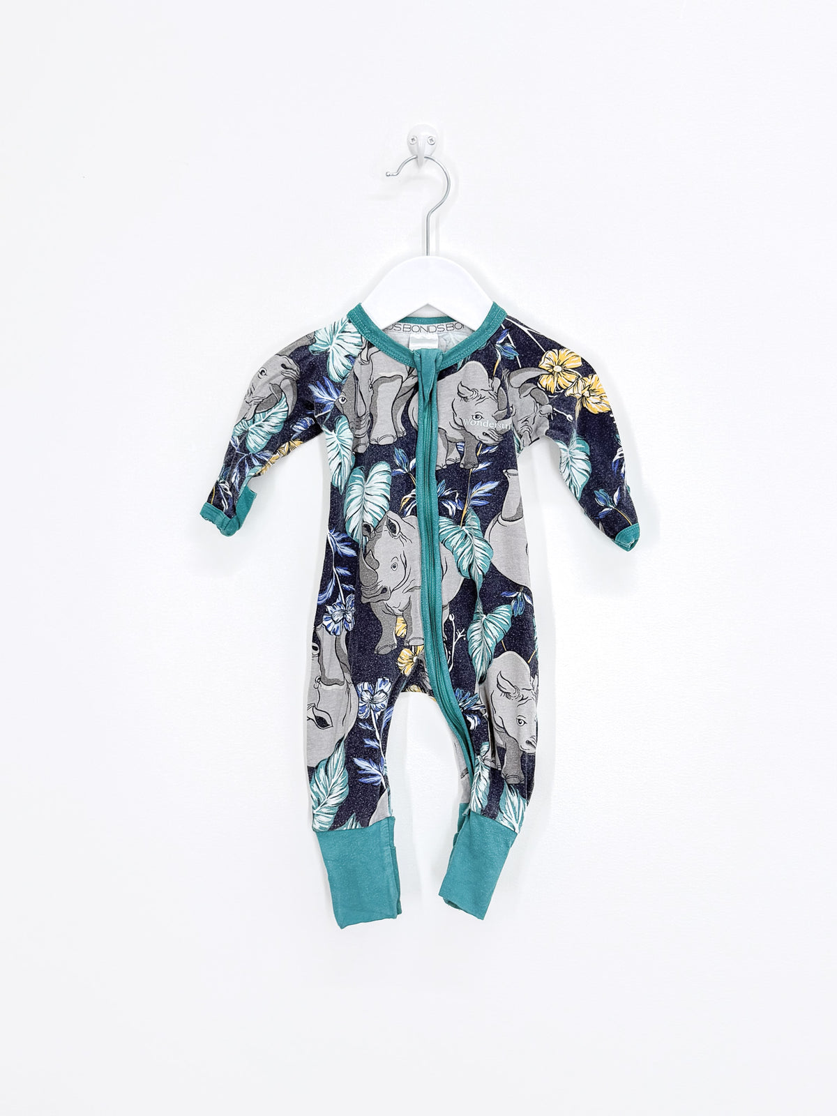 Bonds wondersuit - navy green rhino (0-3m)