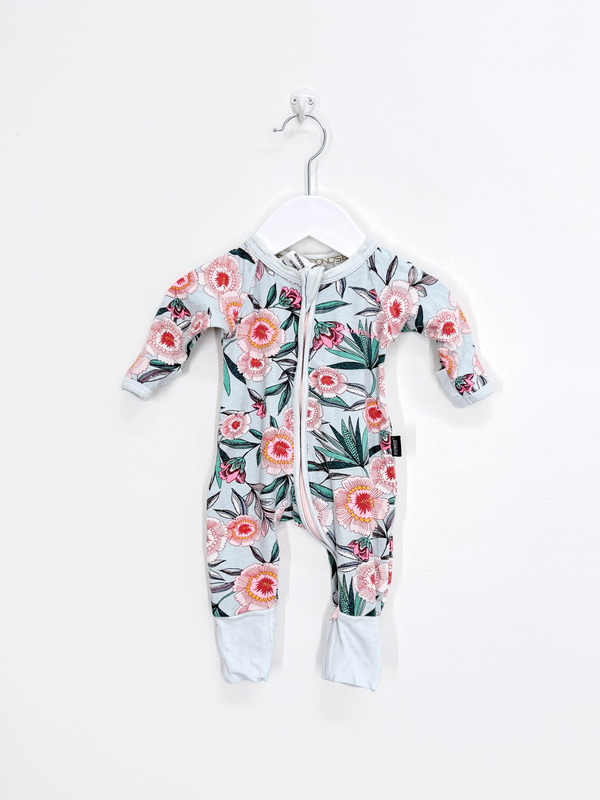 Bonds wondersuit - light blue pink floral (newborn)