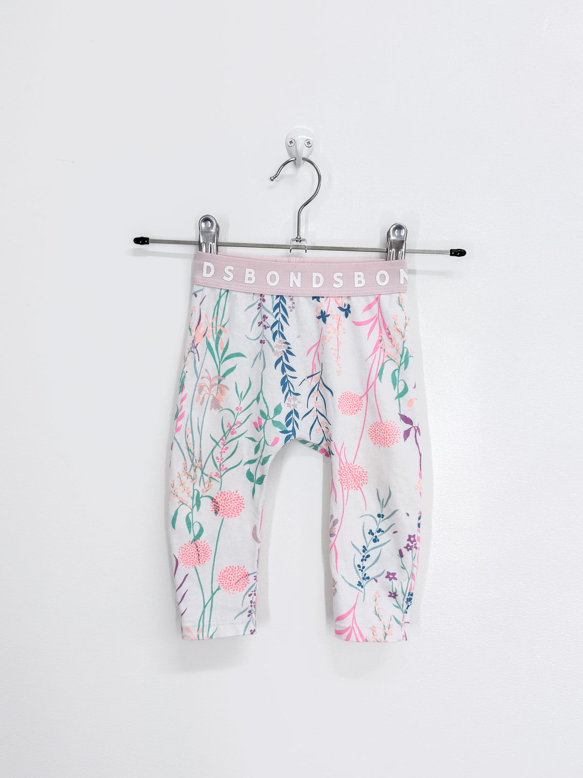 Bonds leggings - white pink floral (3-6m)