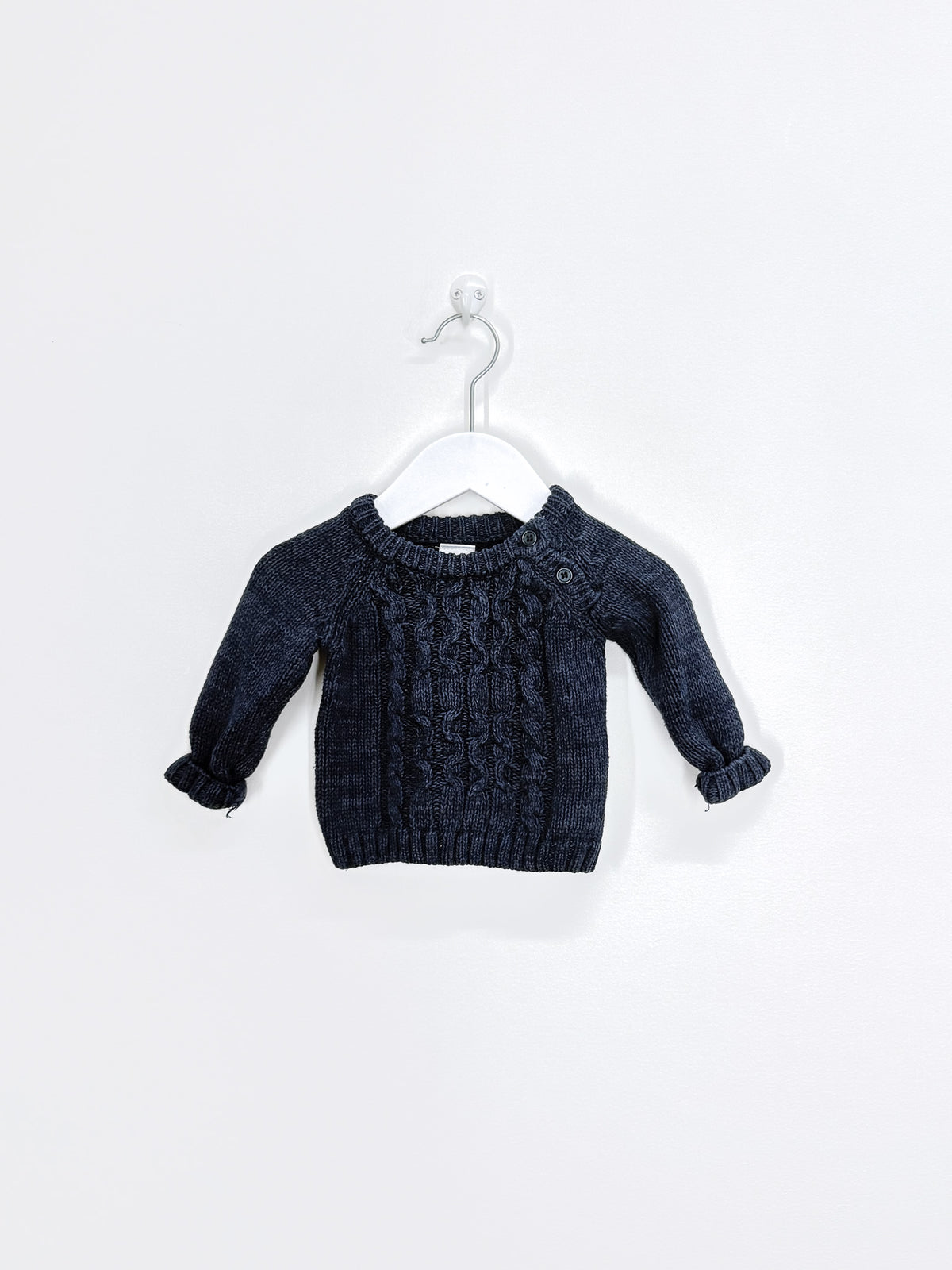 Teeny Weeny cable knit pullover - navy (0-3m)