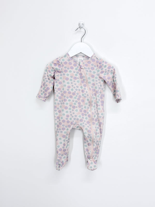 Teeny Weeny zipsuit - pink lilac floral (3-6m)