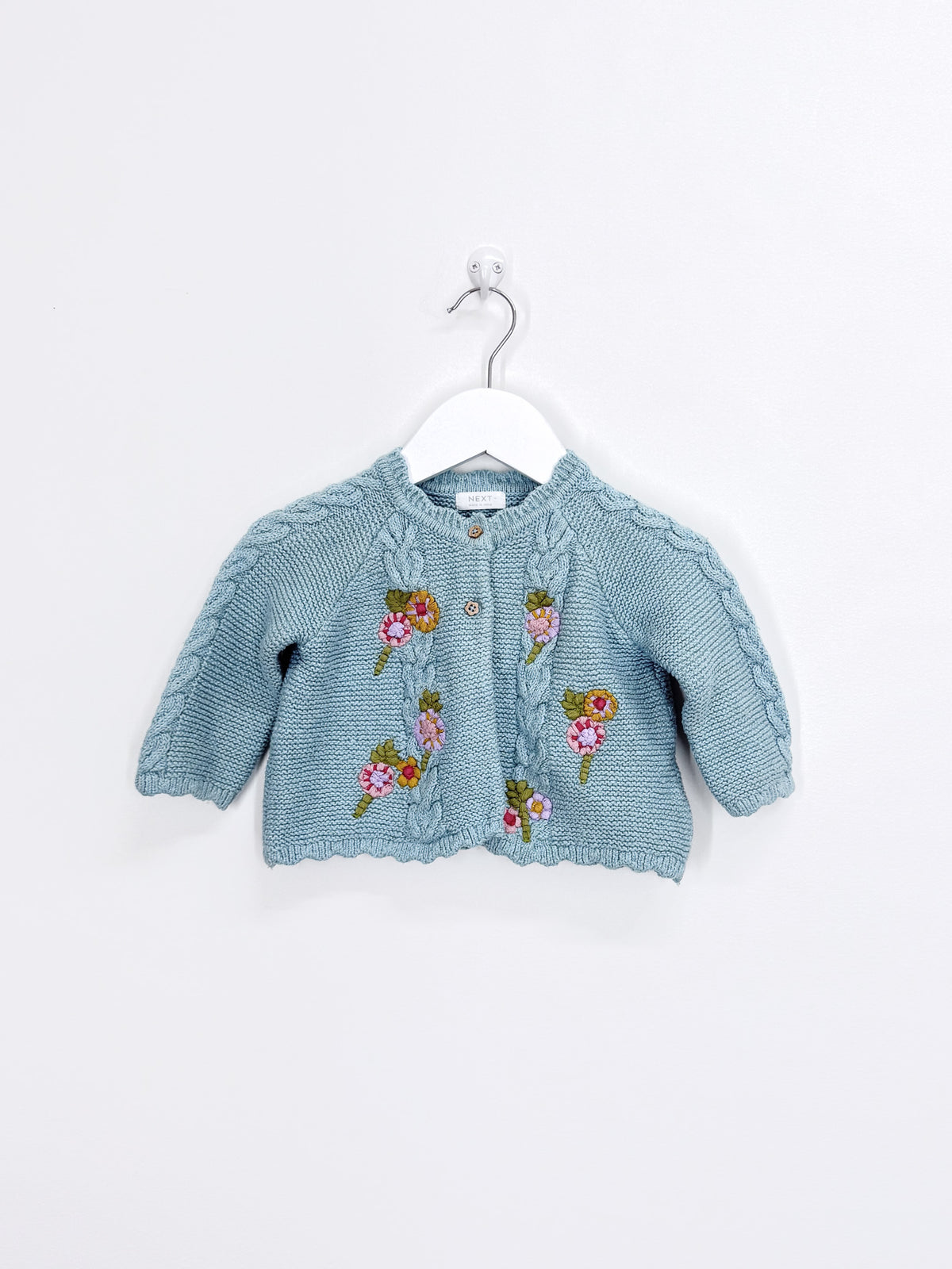 Next embroidered floral knit cardigan - teal (3-6m)
