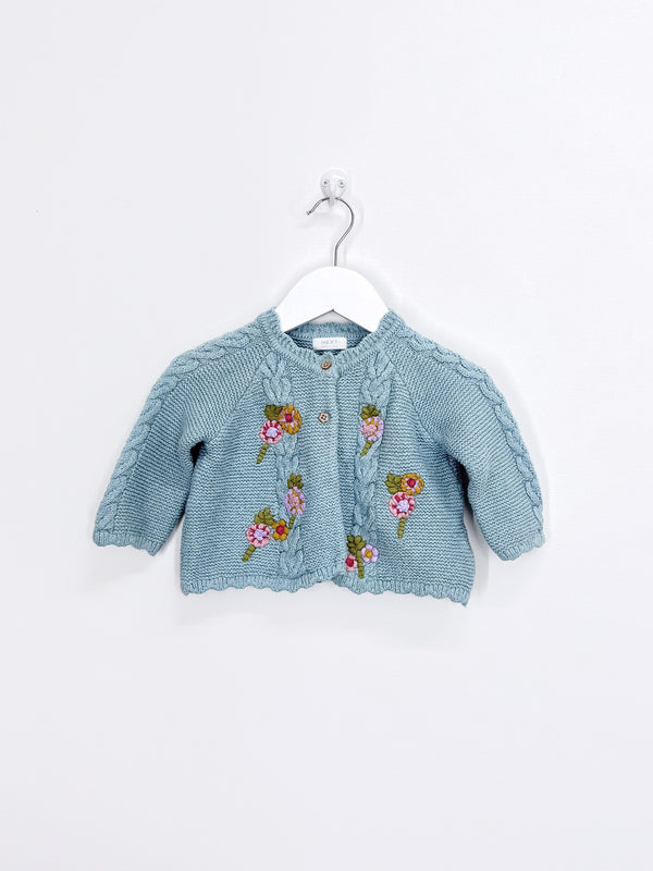 Next embroidered floral knit cardigan - teal (3-6m)