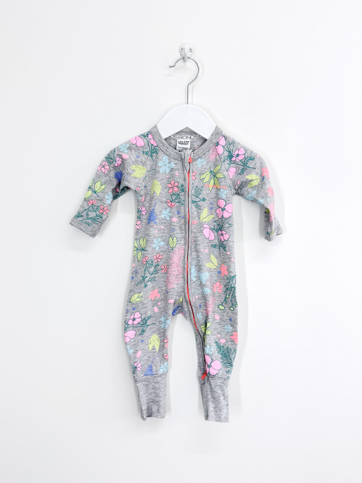 Bonds wondersuit - grey neon floral (0-3m)