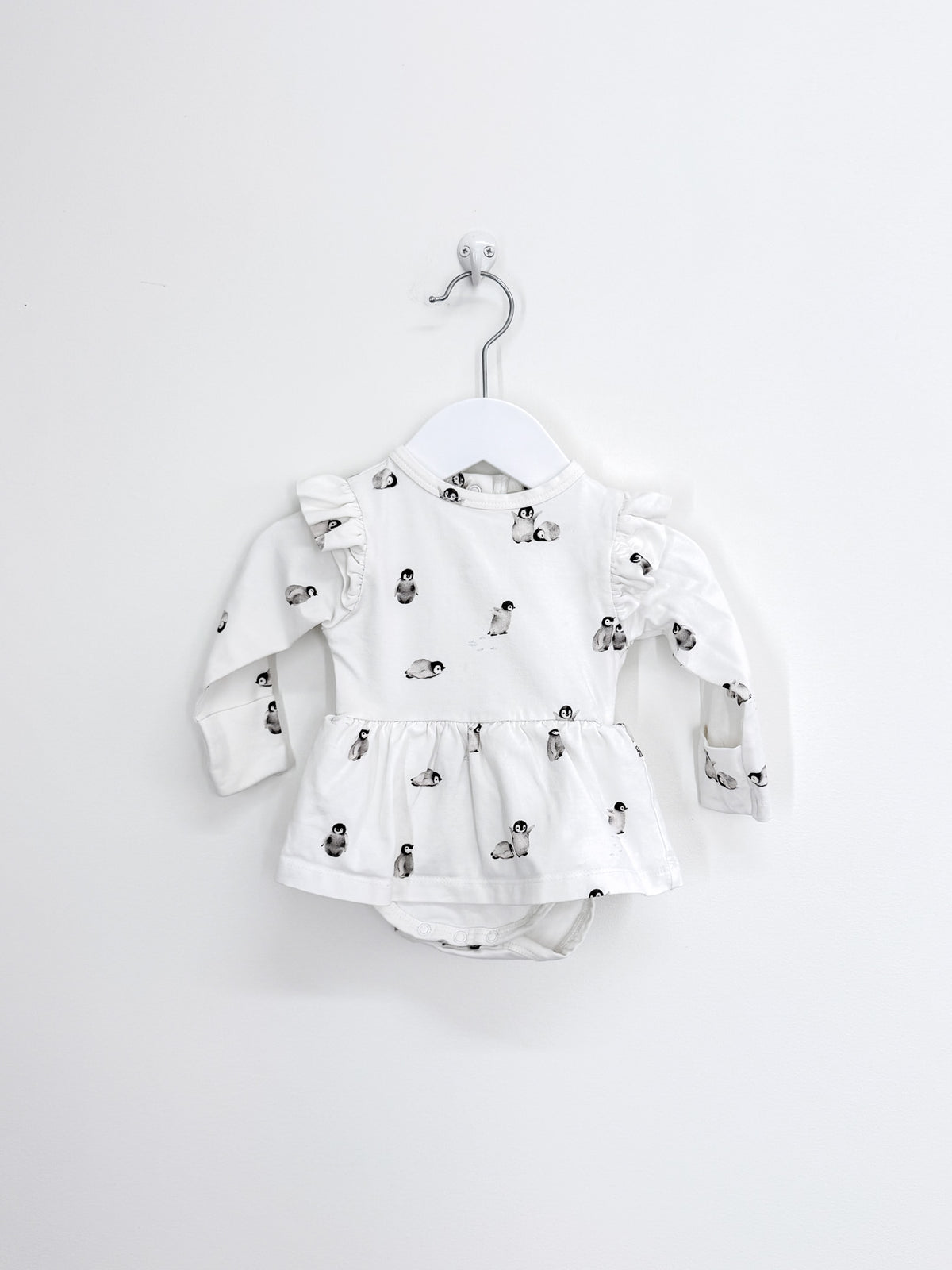 Snuggle Hunny organic long sleeve bodysuit dress - penguins (0-3m)