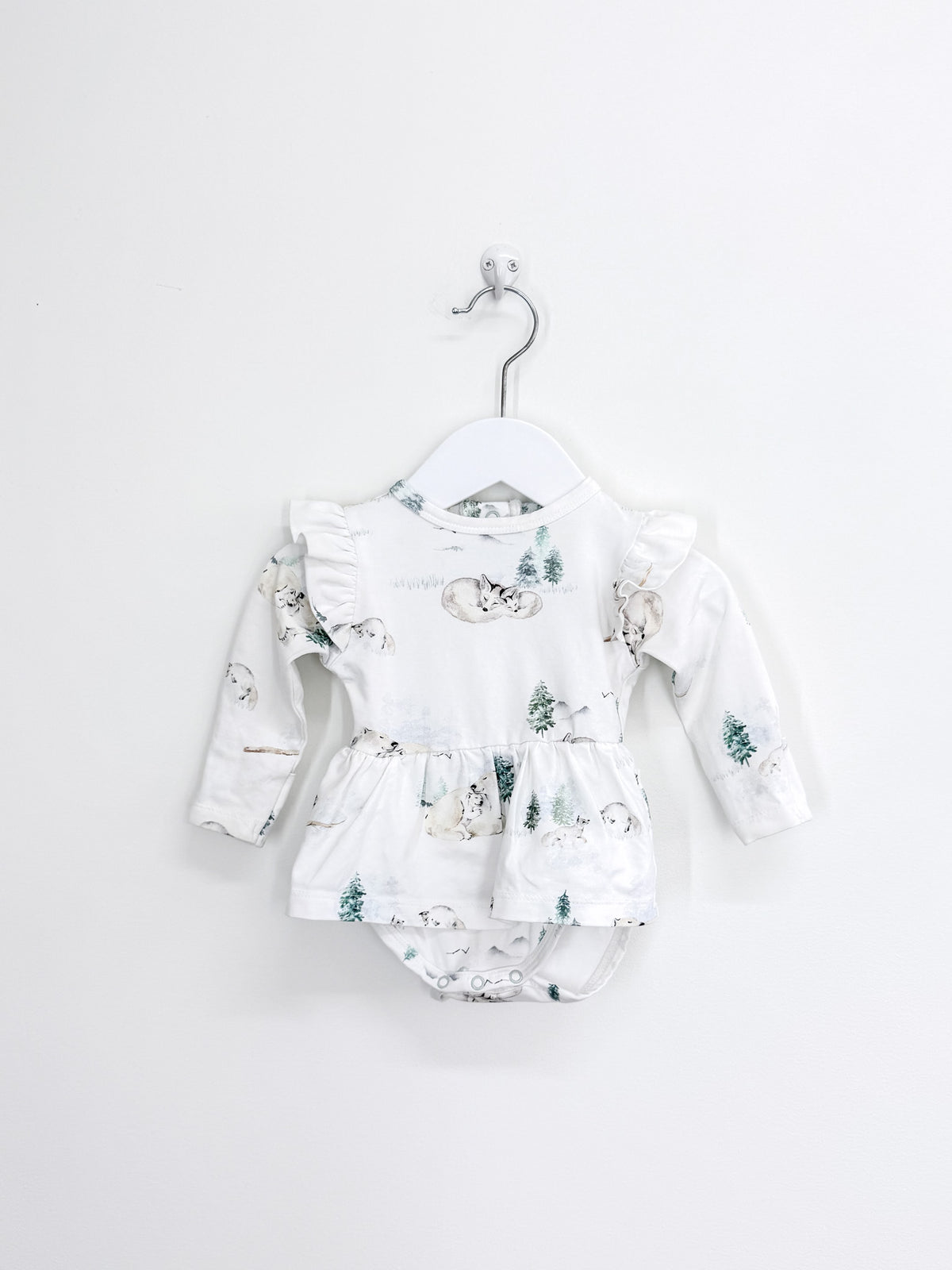 Snuggle Hunny organic long sleeve bodysuit dress - arctic foxes (0-3m)