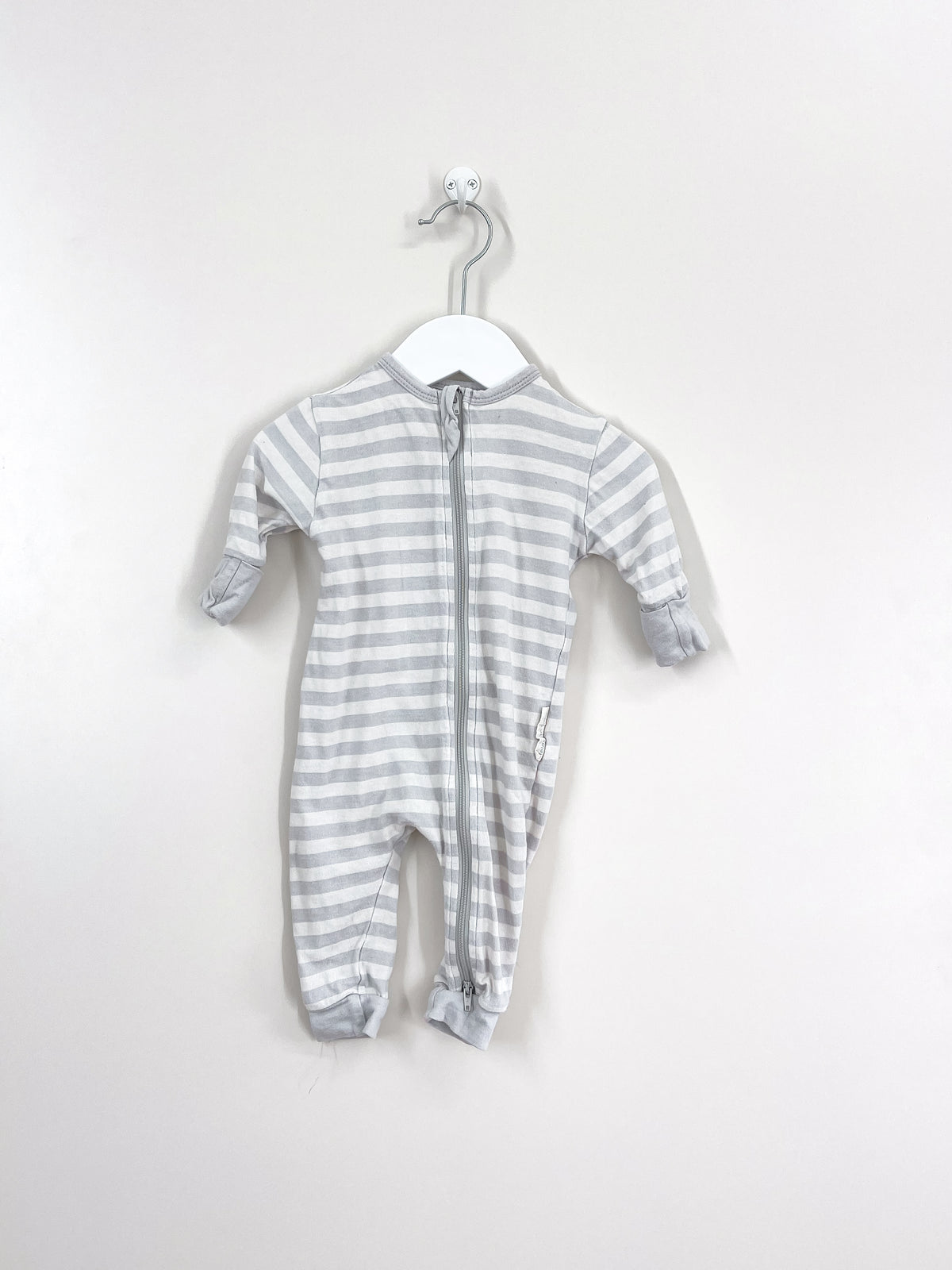 Woolbabe merino cotton PJ suit - grey stripe (0-3m)