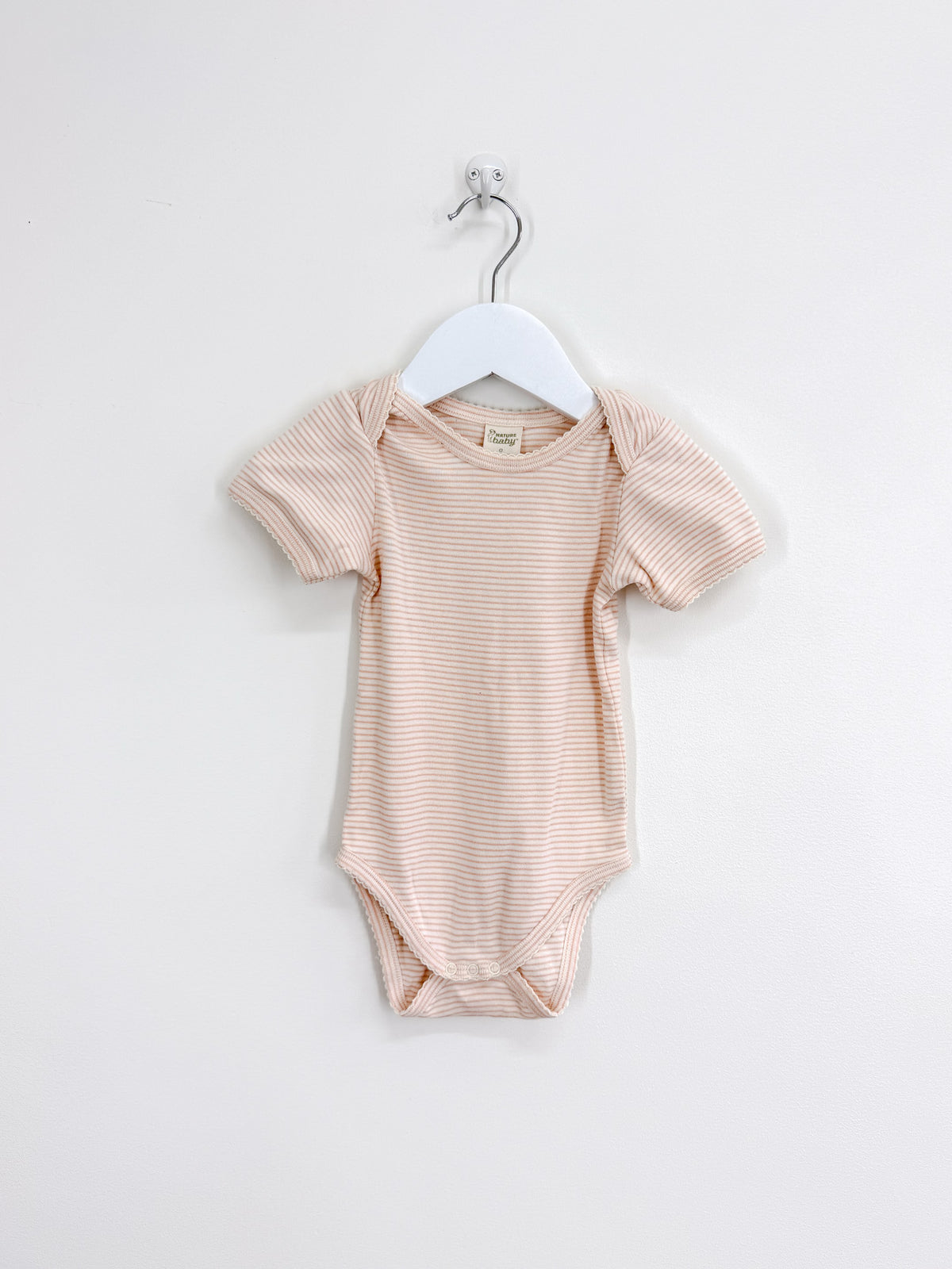 Nature Baby organic short sleeve bodysuit - pink stripe (0-3m)