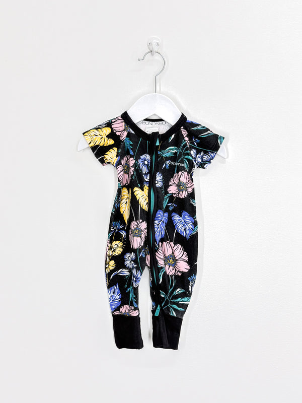 Bonds short sleeve wondersuit - tomorrow floral black (newborn)