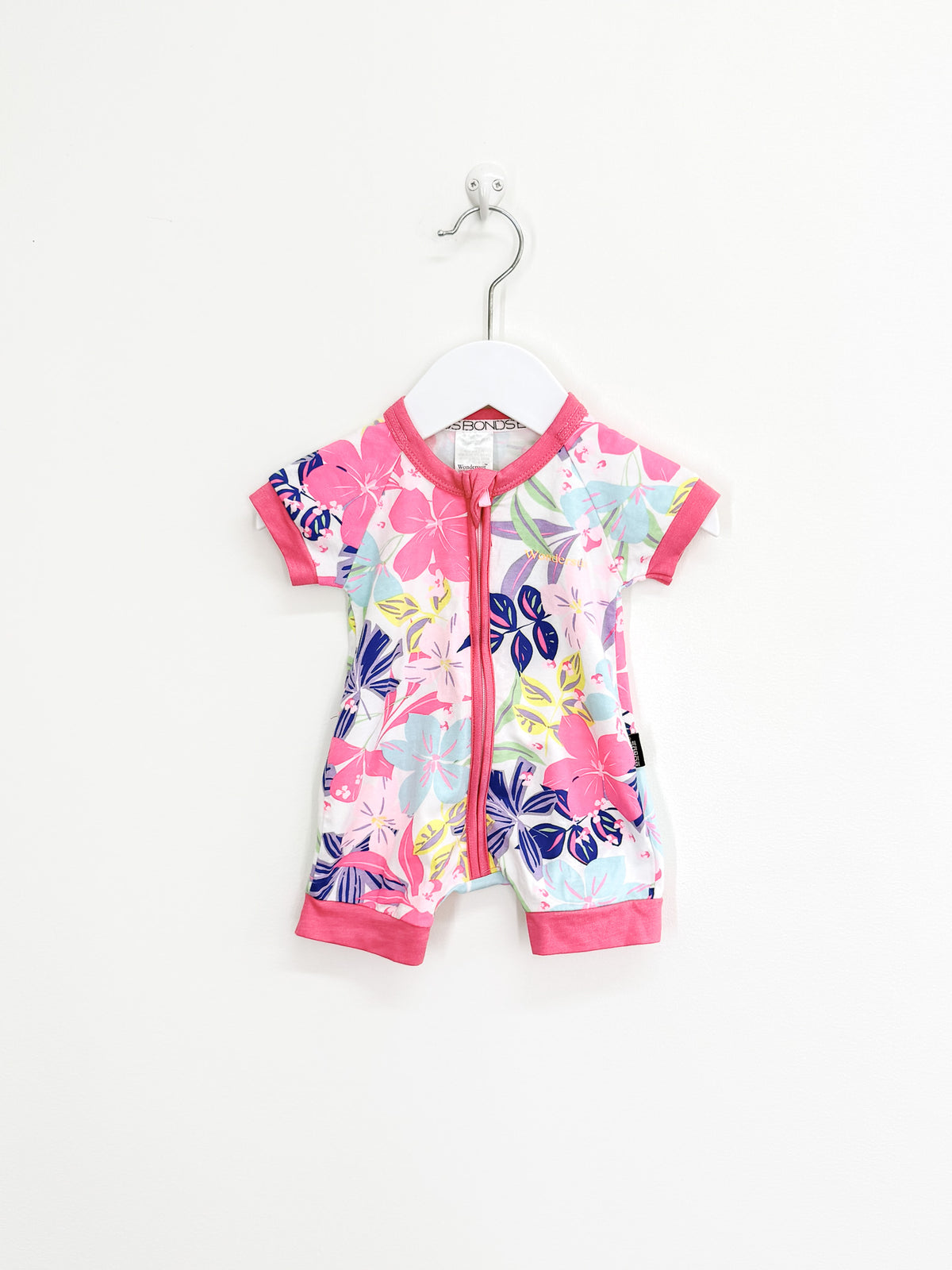 Bonds short sleeve wondersuit - pink floral (newborn)