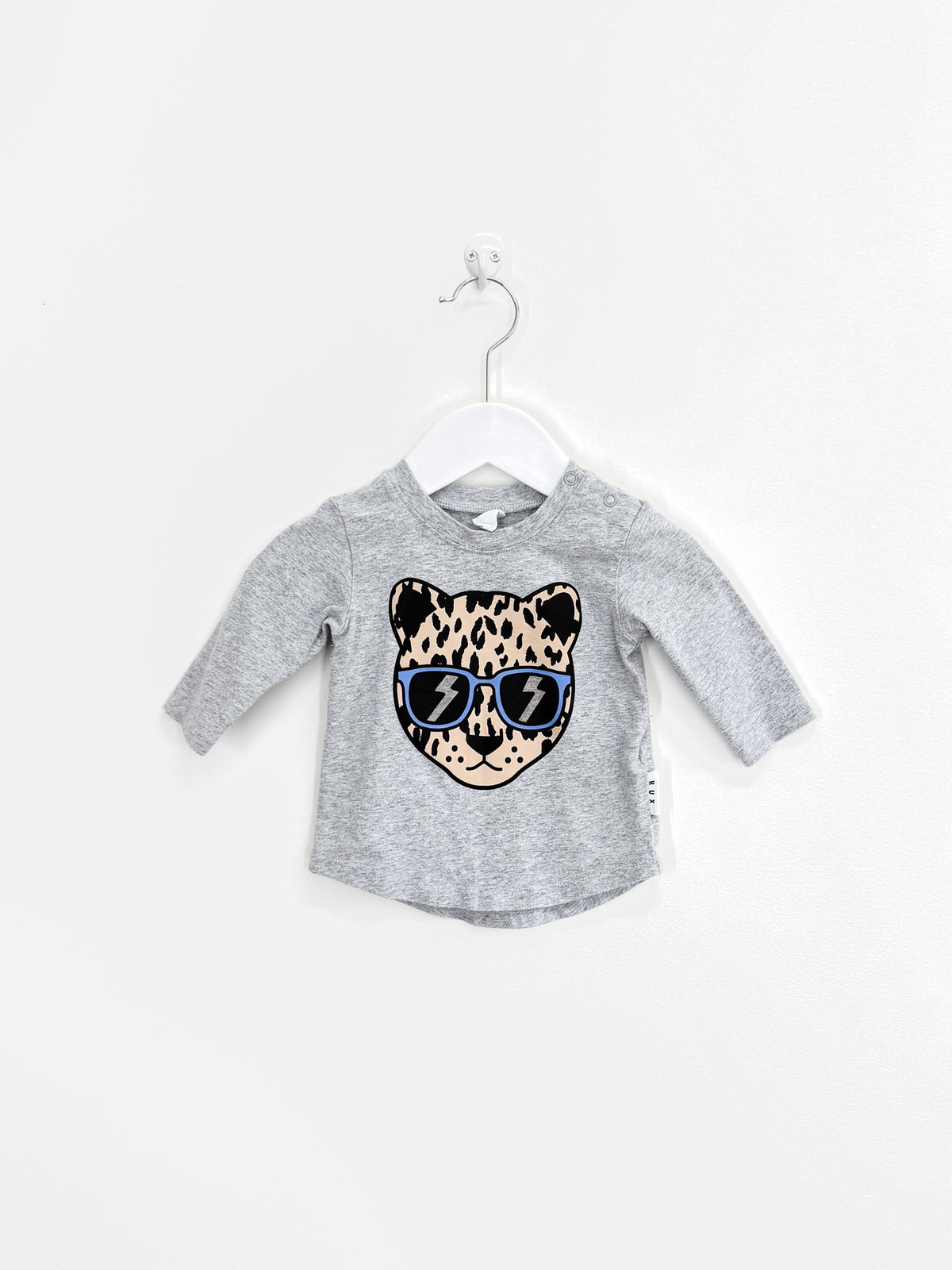 Hux organic long sleeve tee - cool cat (3-6m)
