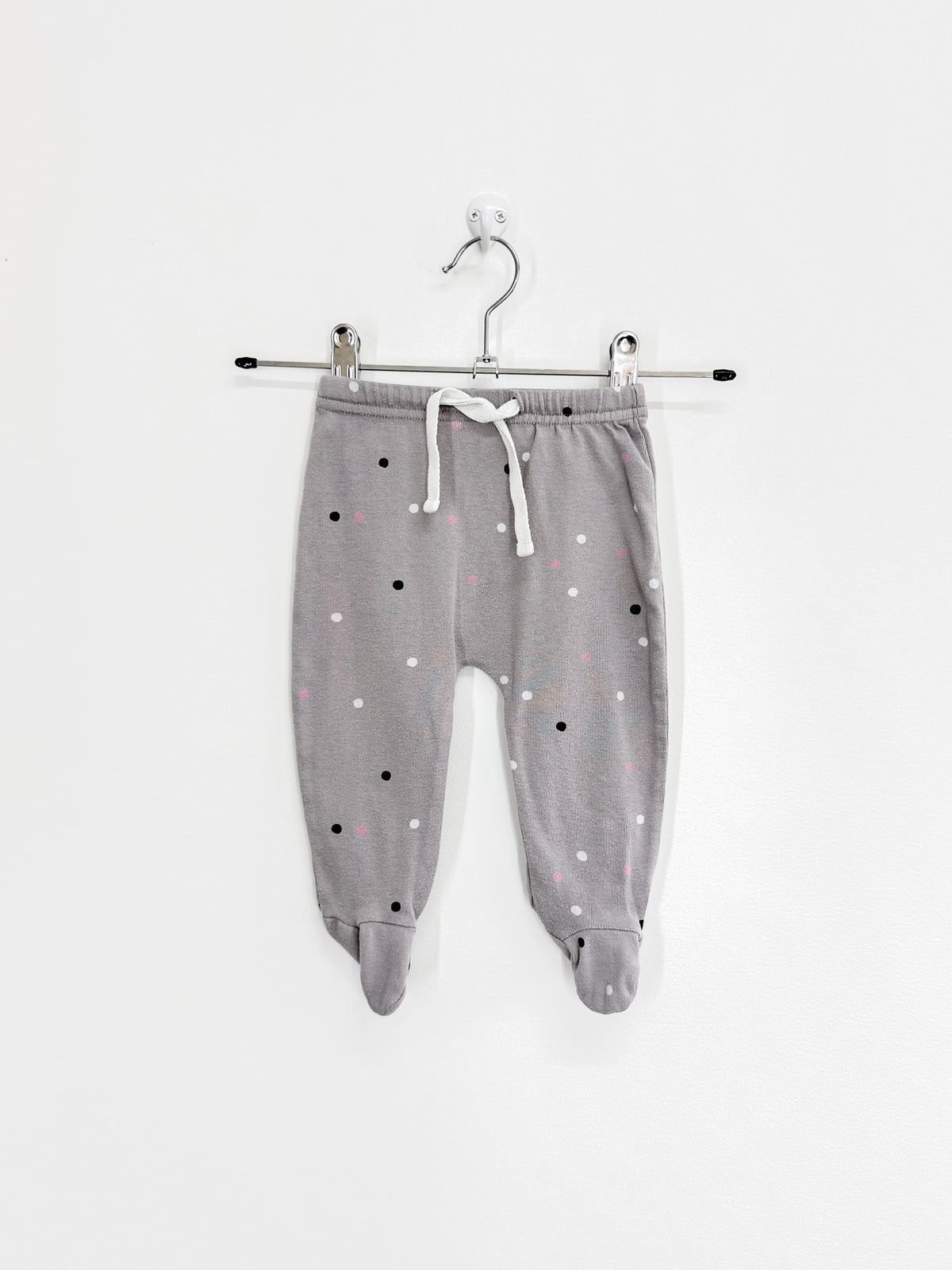 Nature Baby organic footed drawstring pants - grey spot (0-3m)