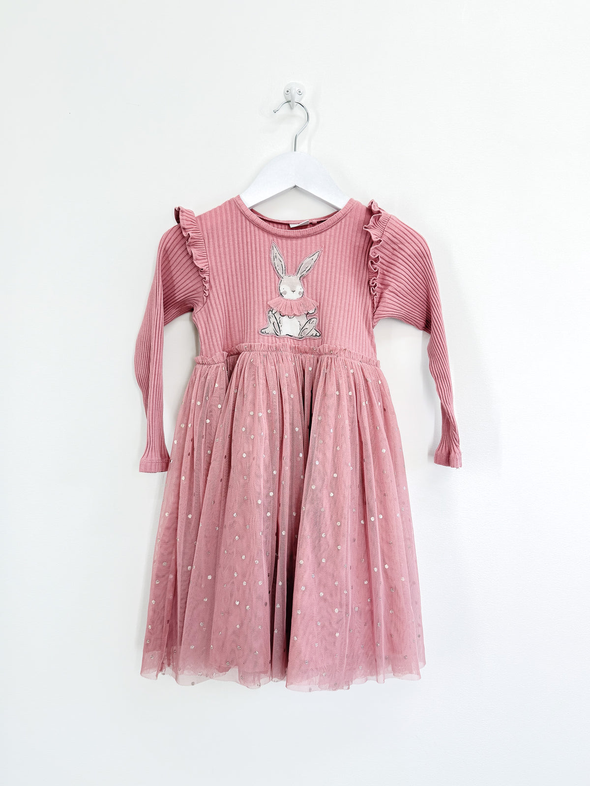 Next bunny ruffle long sleeve stretch cotton tutu dress (3-4y)