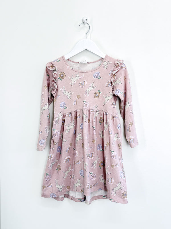 Cotton On Kids long sleeve unicorn frill dress (5y)