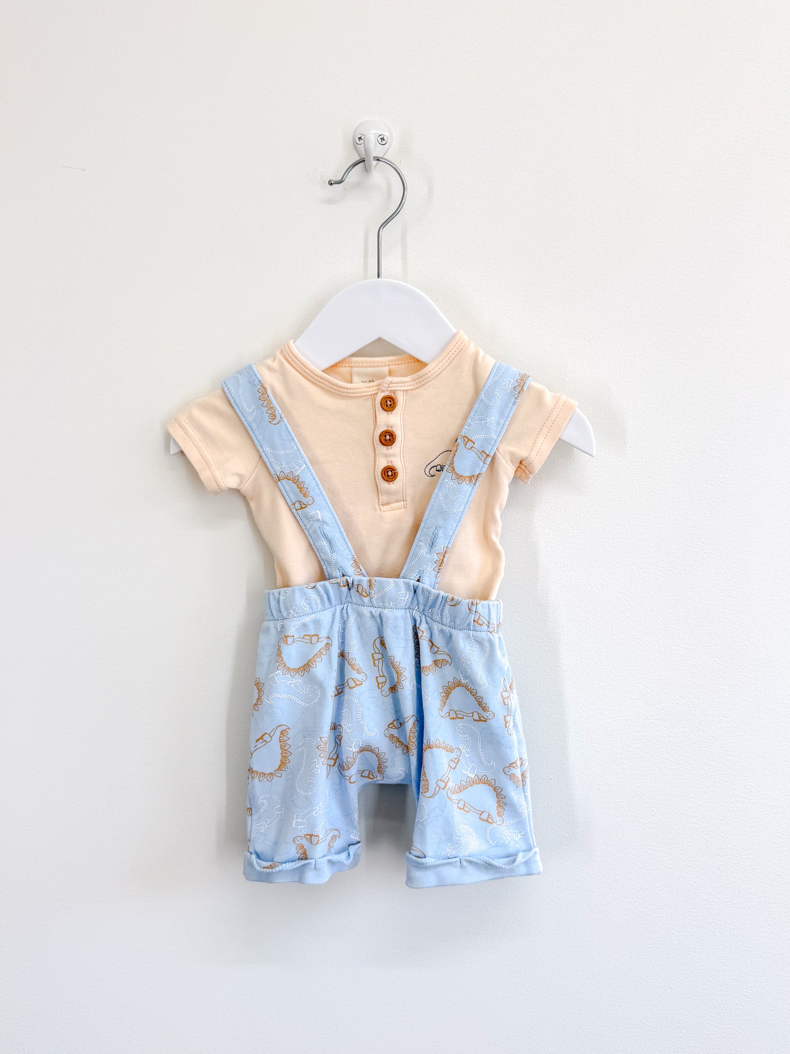 Little Bundle dino suspender shorts + bodysuit set (0-3m)