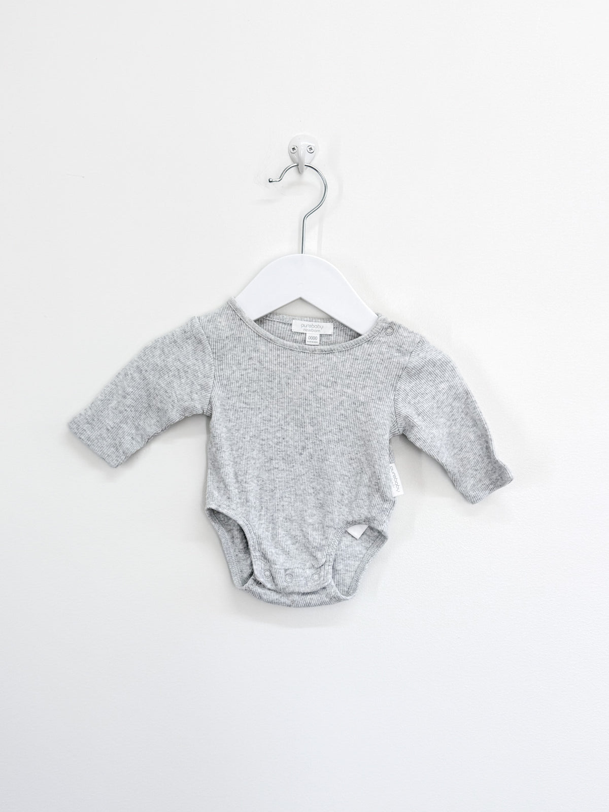 Purebaby organic long sleeve rib bodysuit - grey (newborn)