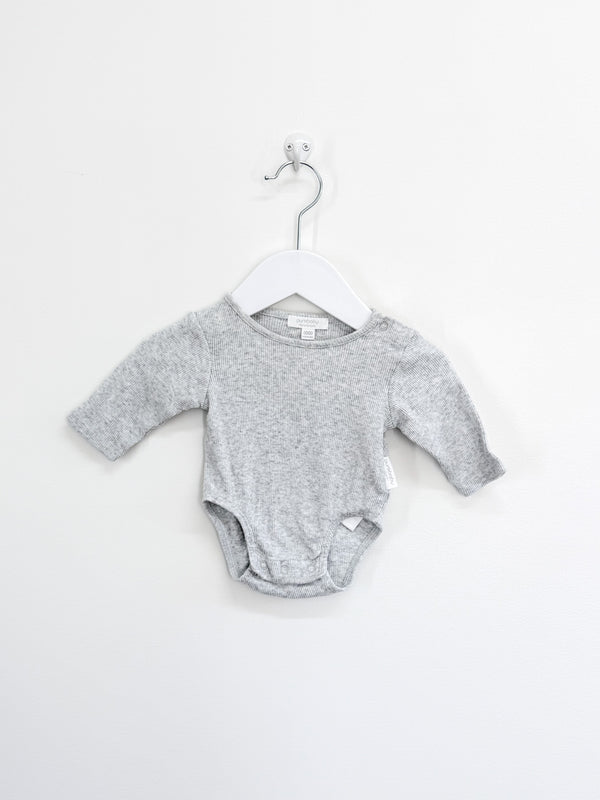 Purebaby organic long sleeve rib bodysuit - grey (newborn)