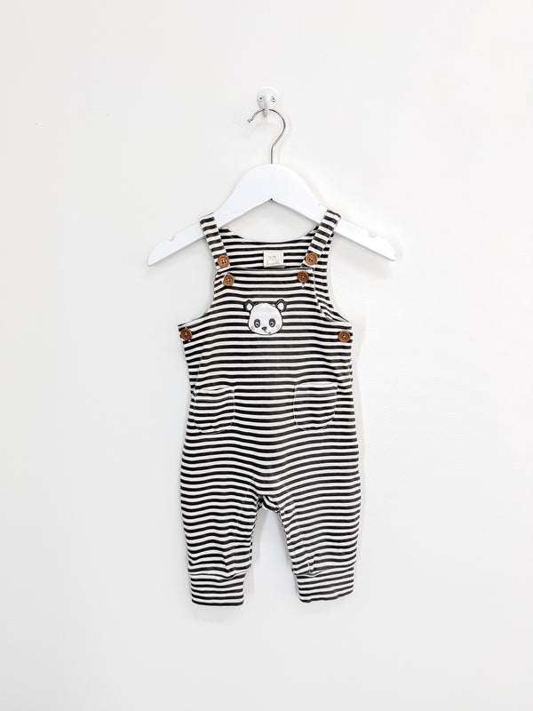 Little Bundle soft cotton panda stripe overalls (3-6m)