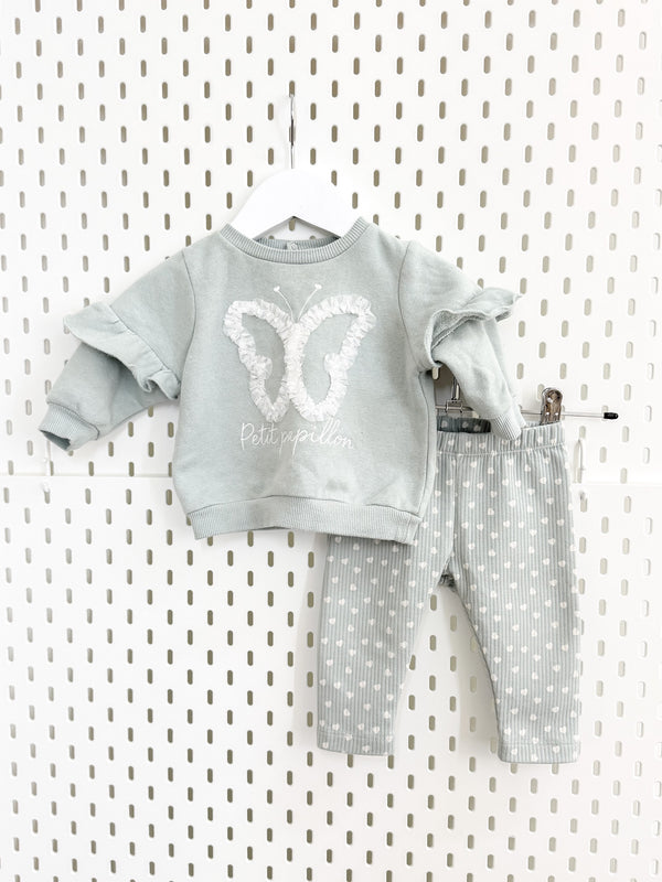 Teeny Weeny frill sweatshirt + rib leggings set (3-6m)