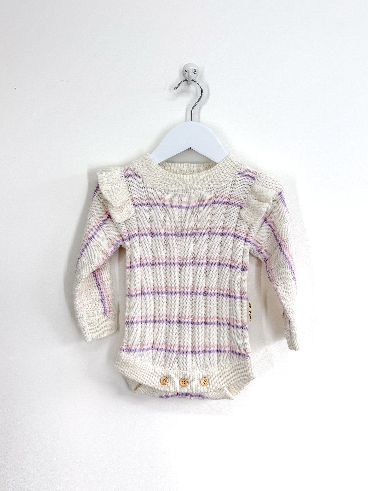 Indigo Dreams ruffle knit romper (6-12m)