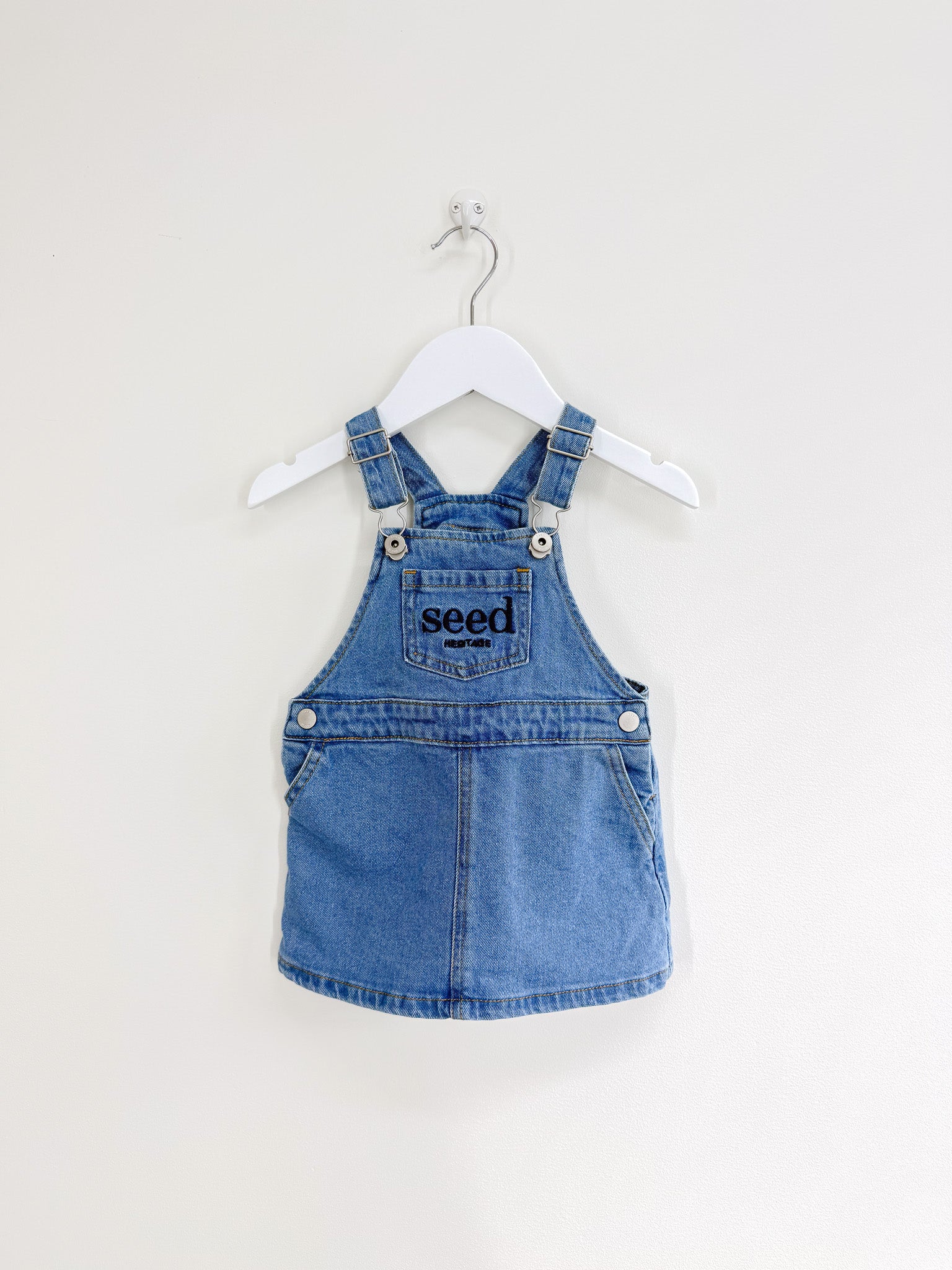 Seed core logo denim pinafore dress (6-12m)