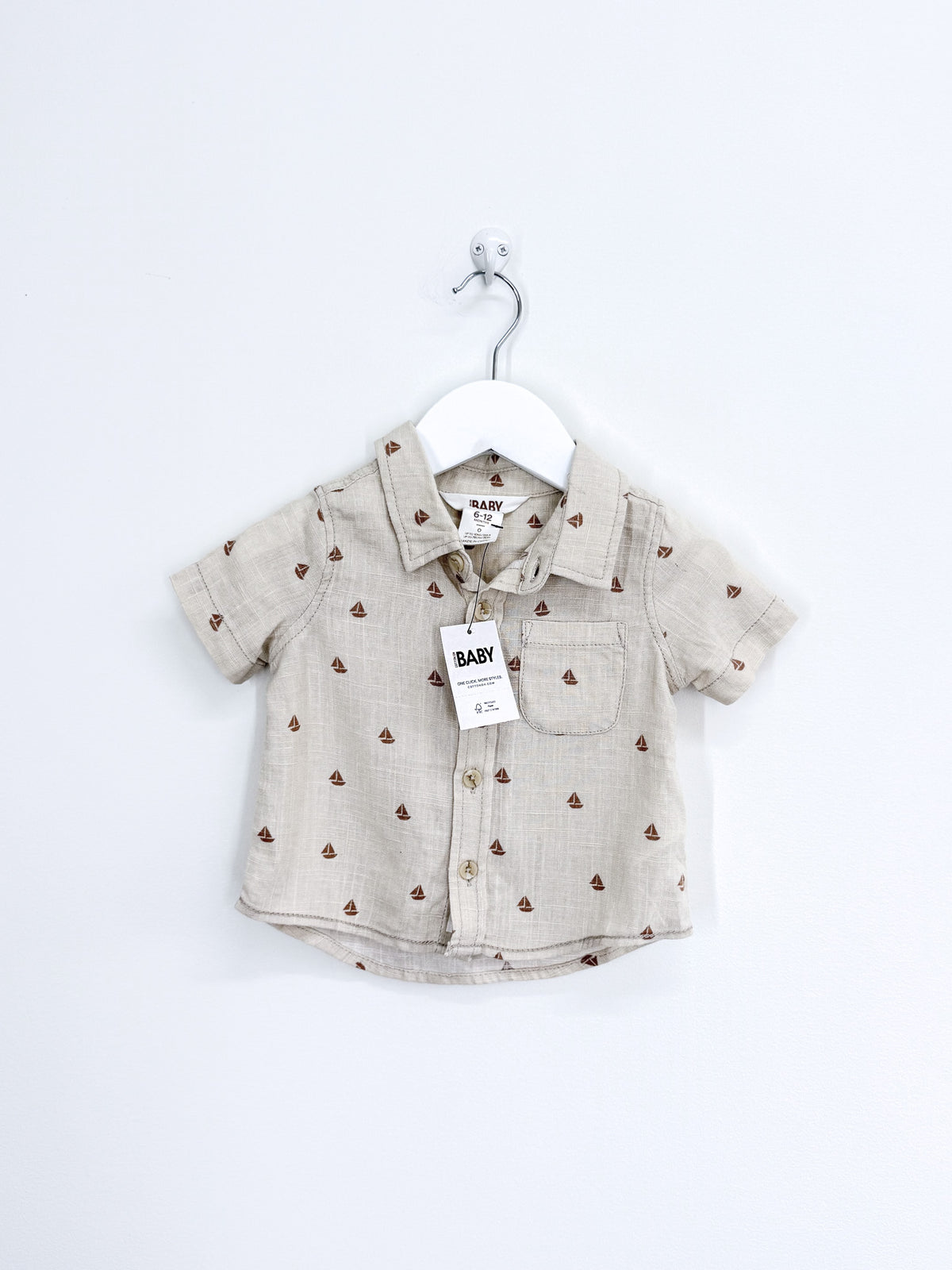 BNWT Cotton On Kids short sleeve linen blend button down shirt (6-12m)