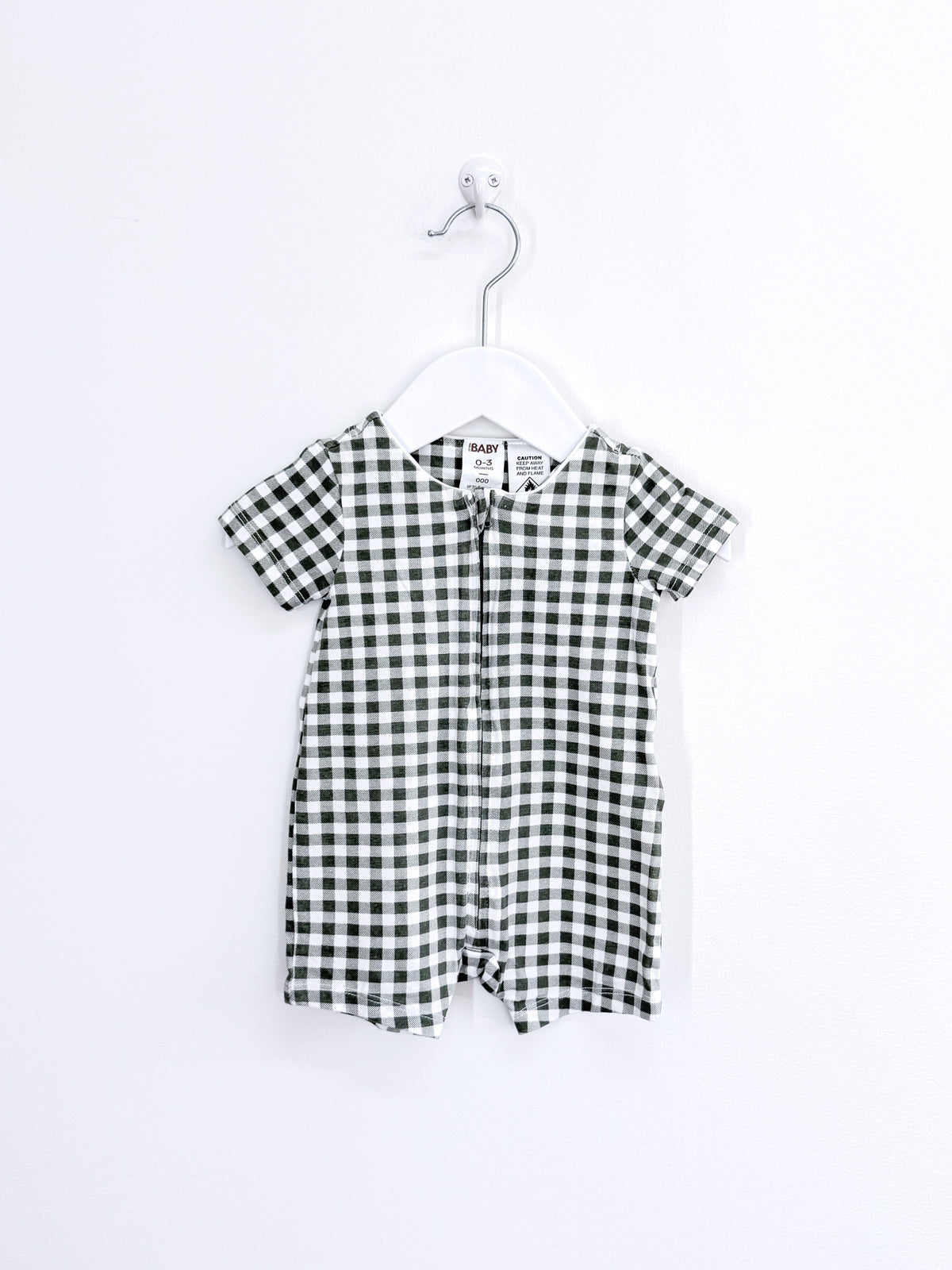 Cotton On Kids shortie zipsuit - green gingham (0-3m)