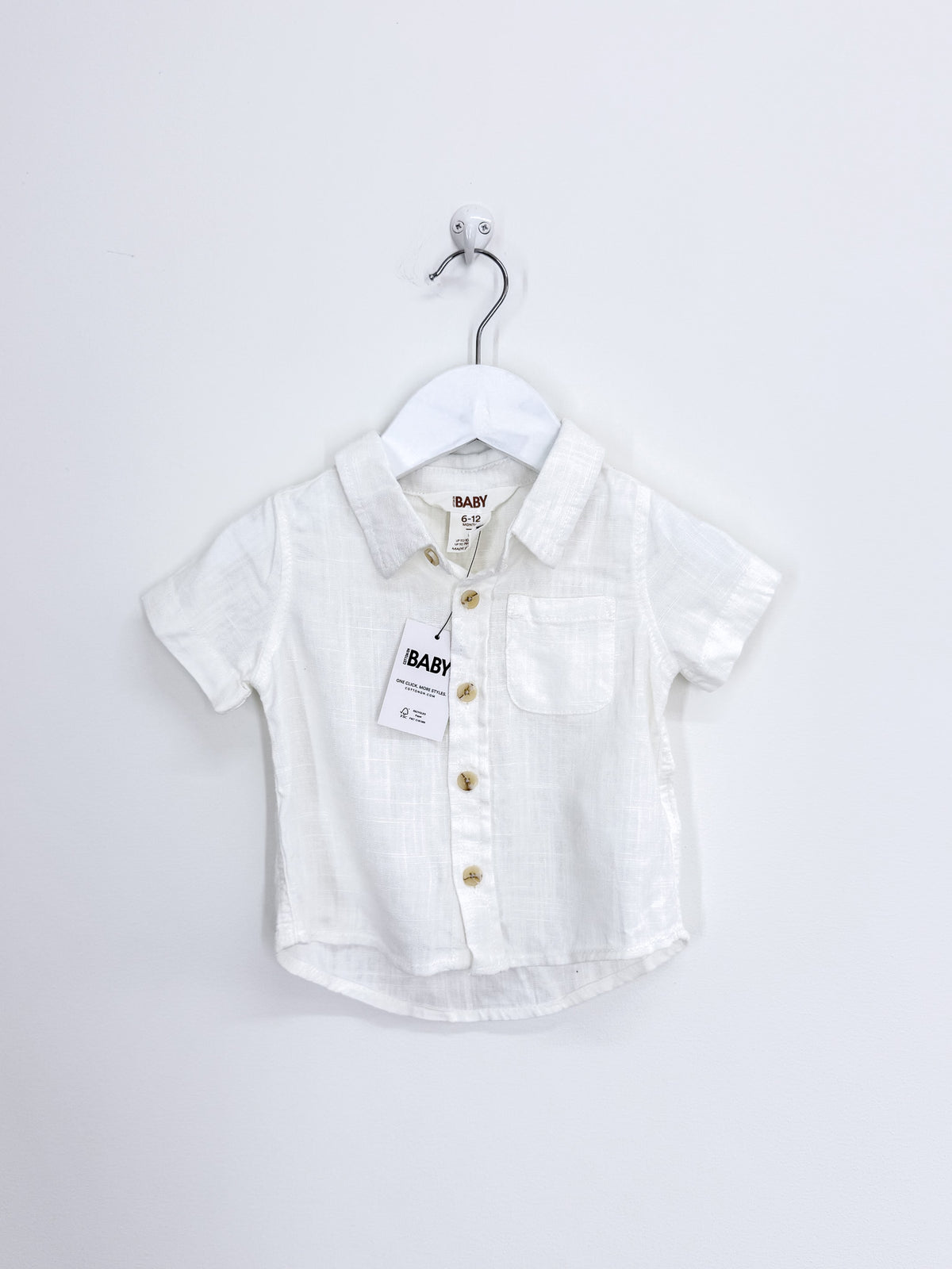 BNWT Cotton On Kids short sleeve linen blend button down shirt (6-12m)