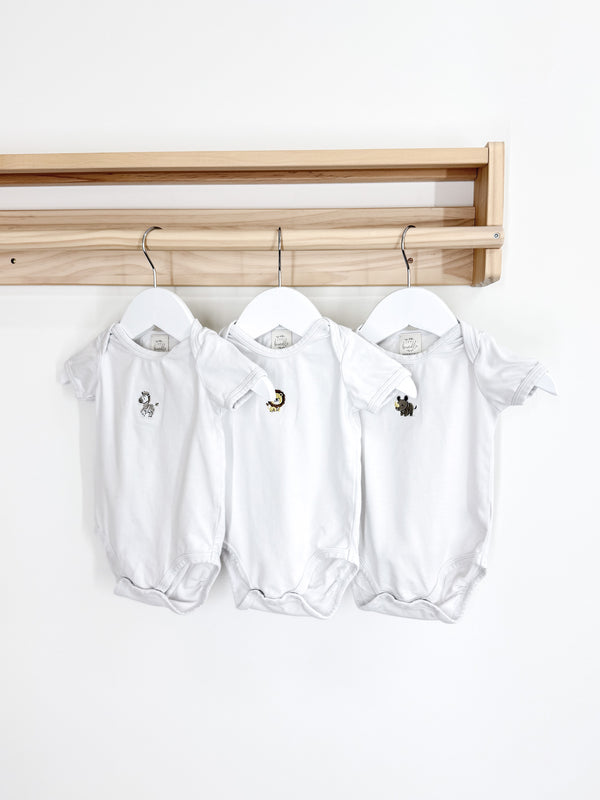 Little Bundle short sleeve animal bodysuit 3 pack set (3-6m)