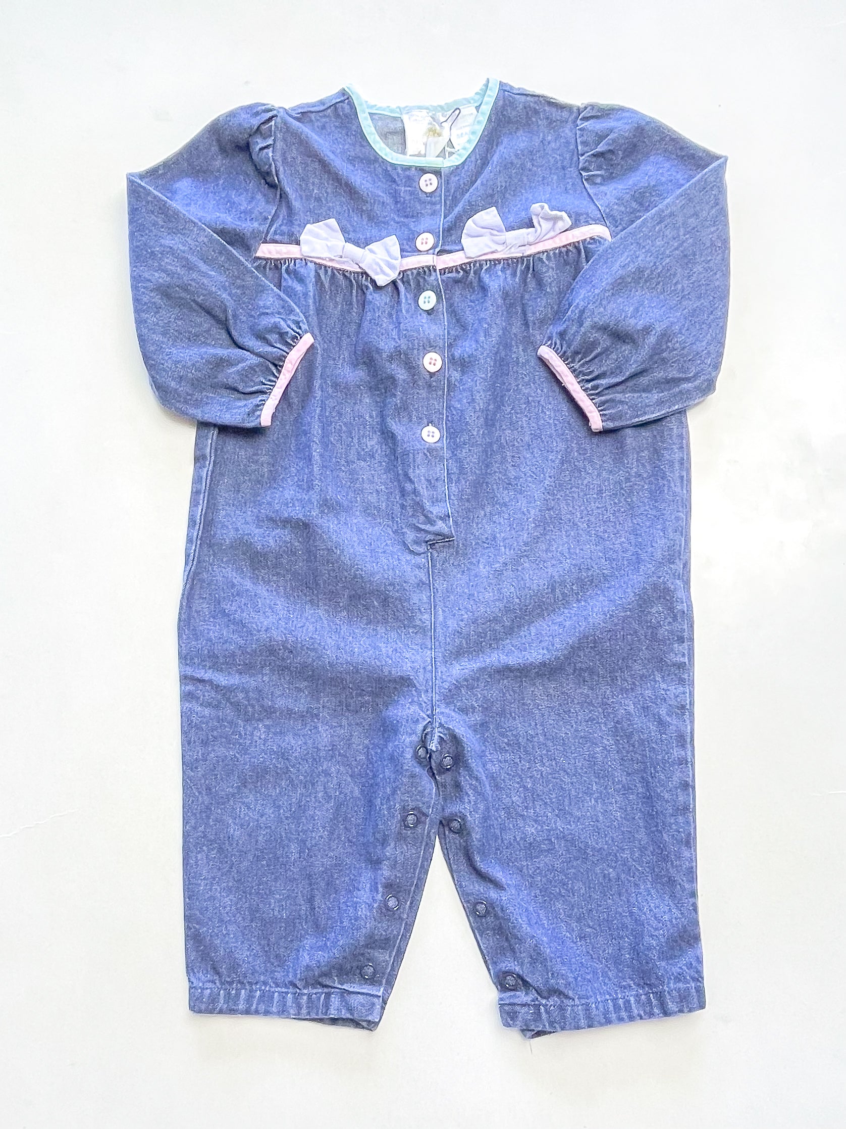 Vintage Sears chambray bow romper '90s (24m)