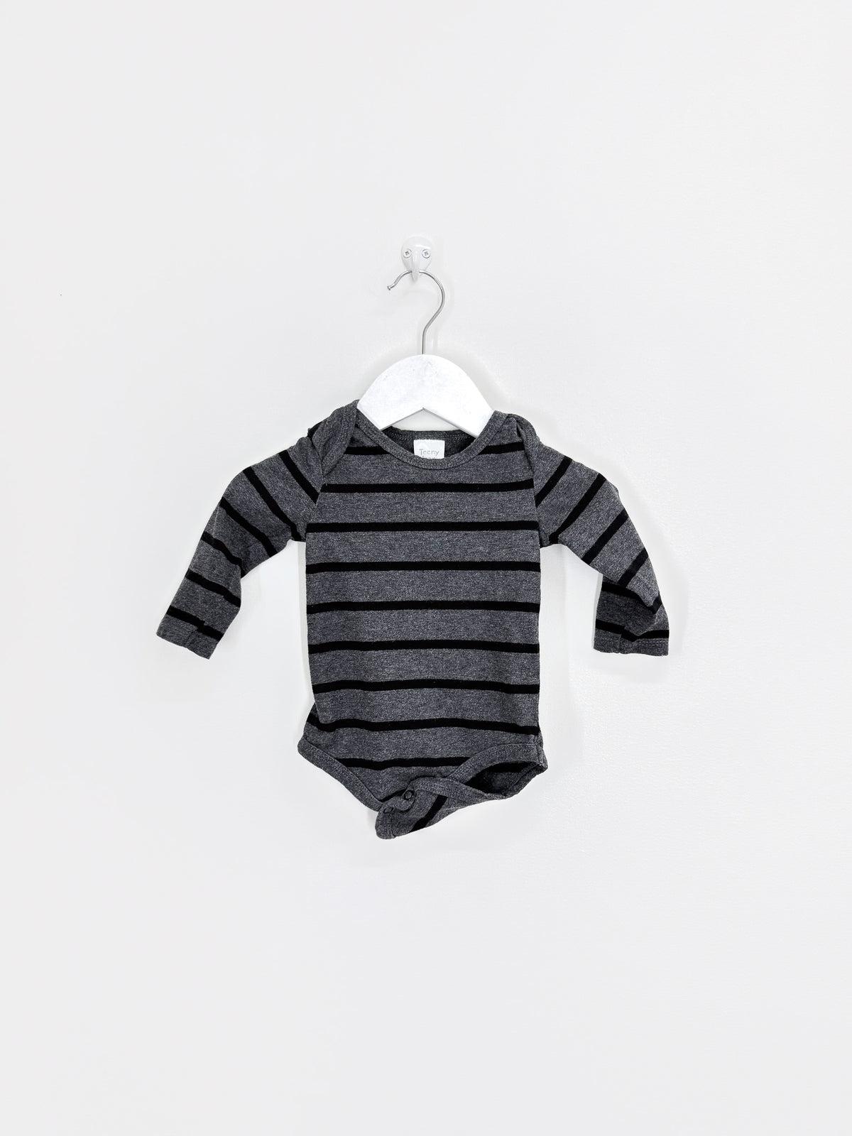Teeny Weeny long sleeve bodysuit - charcoal stripe (3-6m)