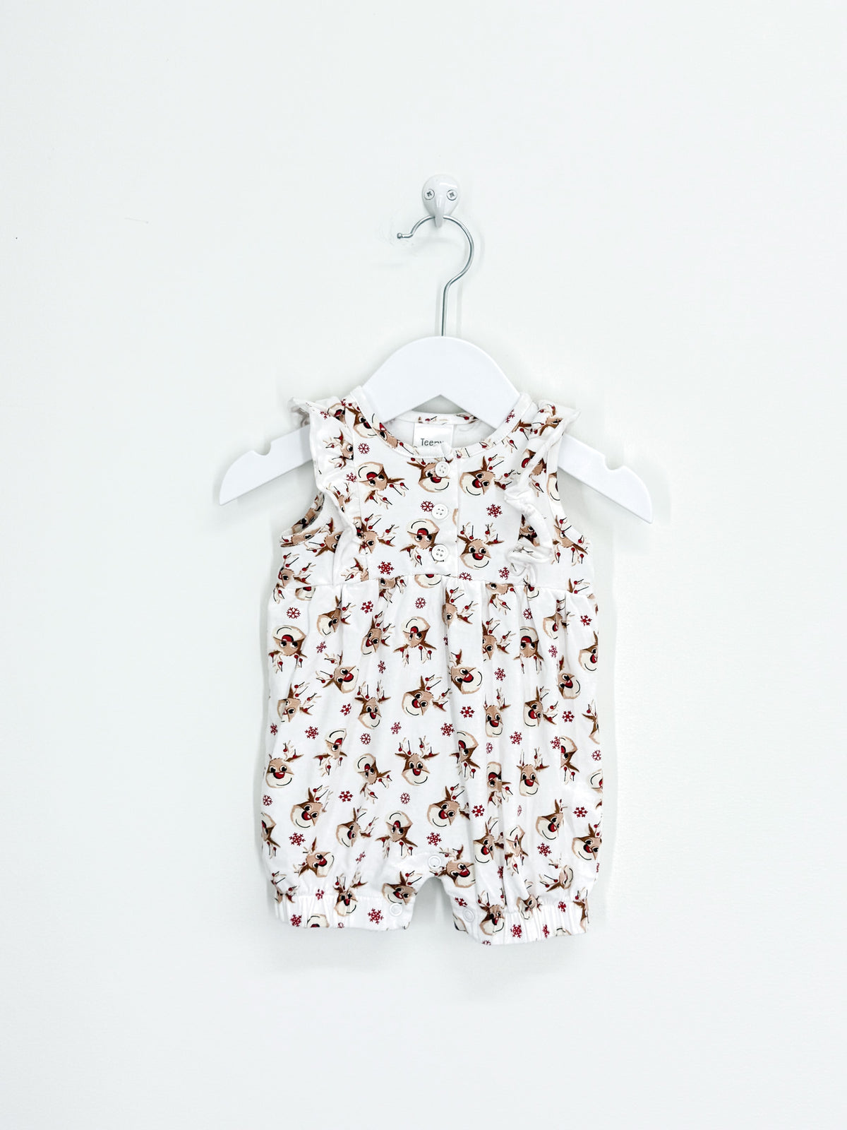🎄 Teeny Weeny reindeer frill romper (0-3m)