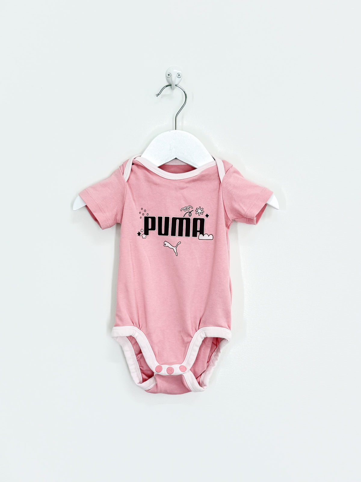 Puma short sleeve pink logo bodysuit (3-6m)