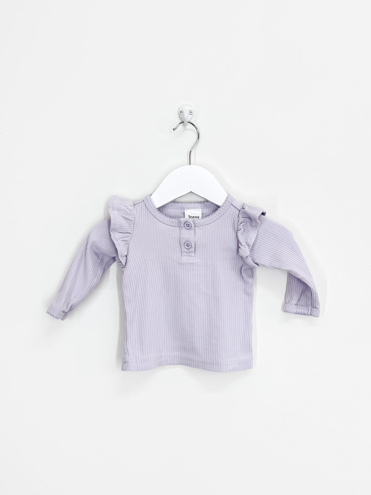 Teeny Weeny long sleeve rib frill henley tee - lilac (3-6m)