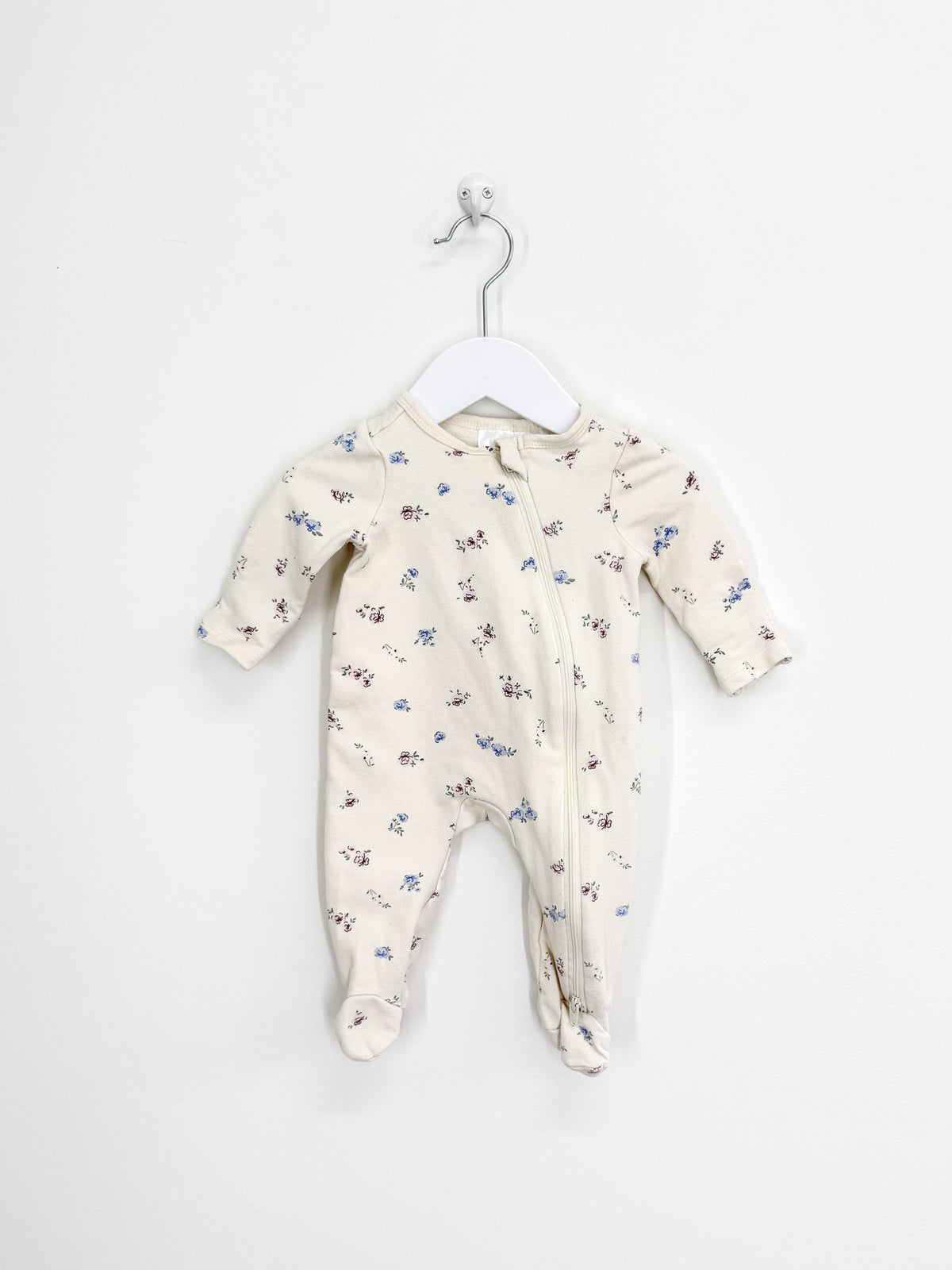 Teeny Weeny fleece zipsuit - cream floral (newborn)