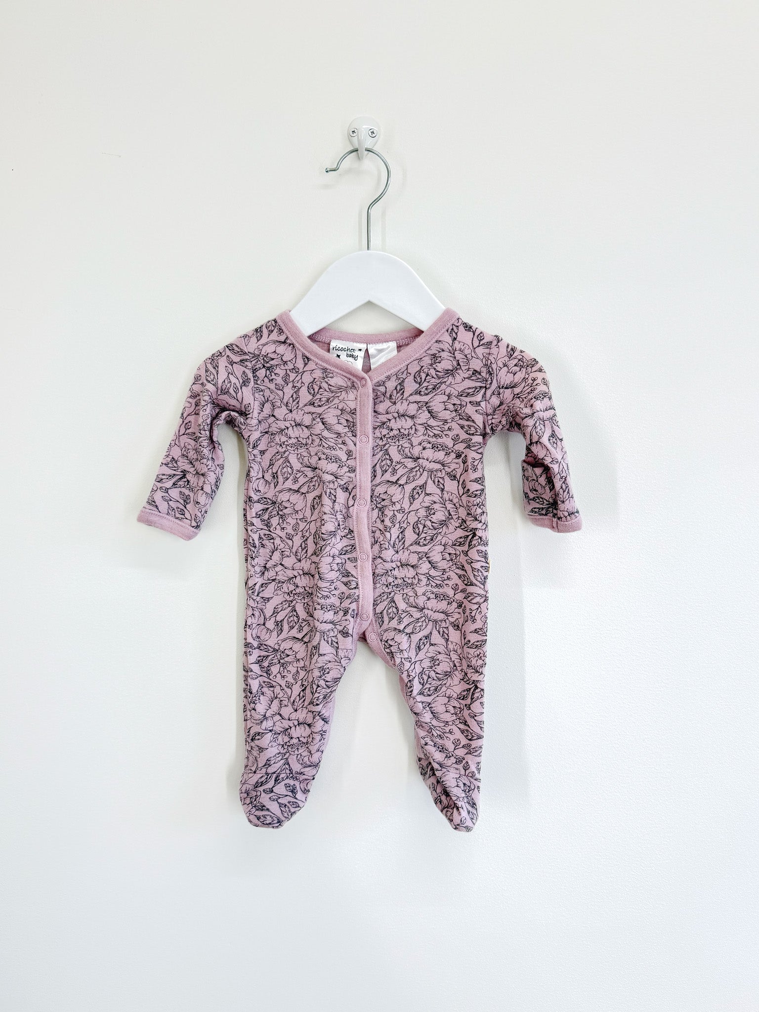 Ricochet merino button onesie - lilac floral (prem)