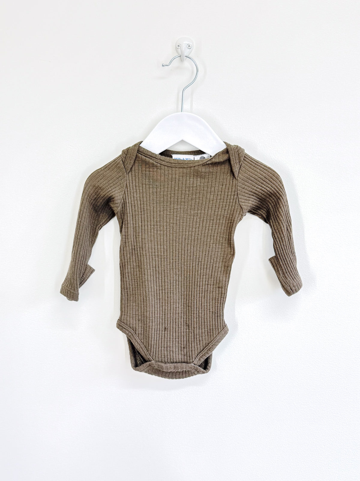 Milly & Milo merino rib long sleeve bodysuit - brown (newborn)
